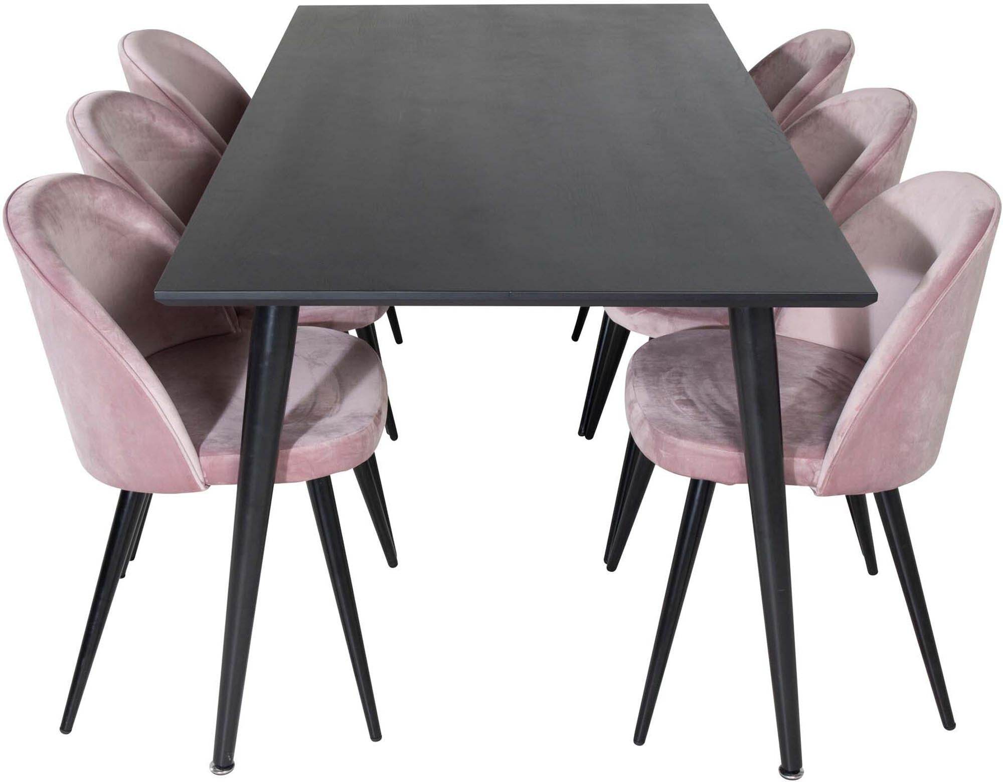 Dipp Esszimmerset + Velvet 180cm/6St. in Schwarz / Altrosa präsentiert im Onlineshop von KAQTU Design AG. Esszimmerset ist von Venture Home
