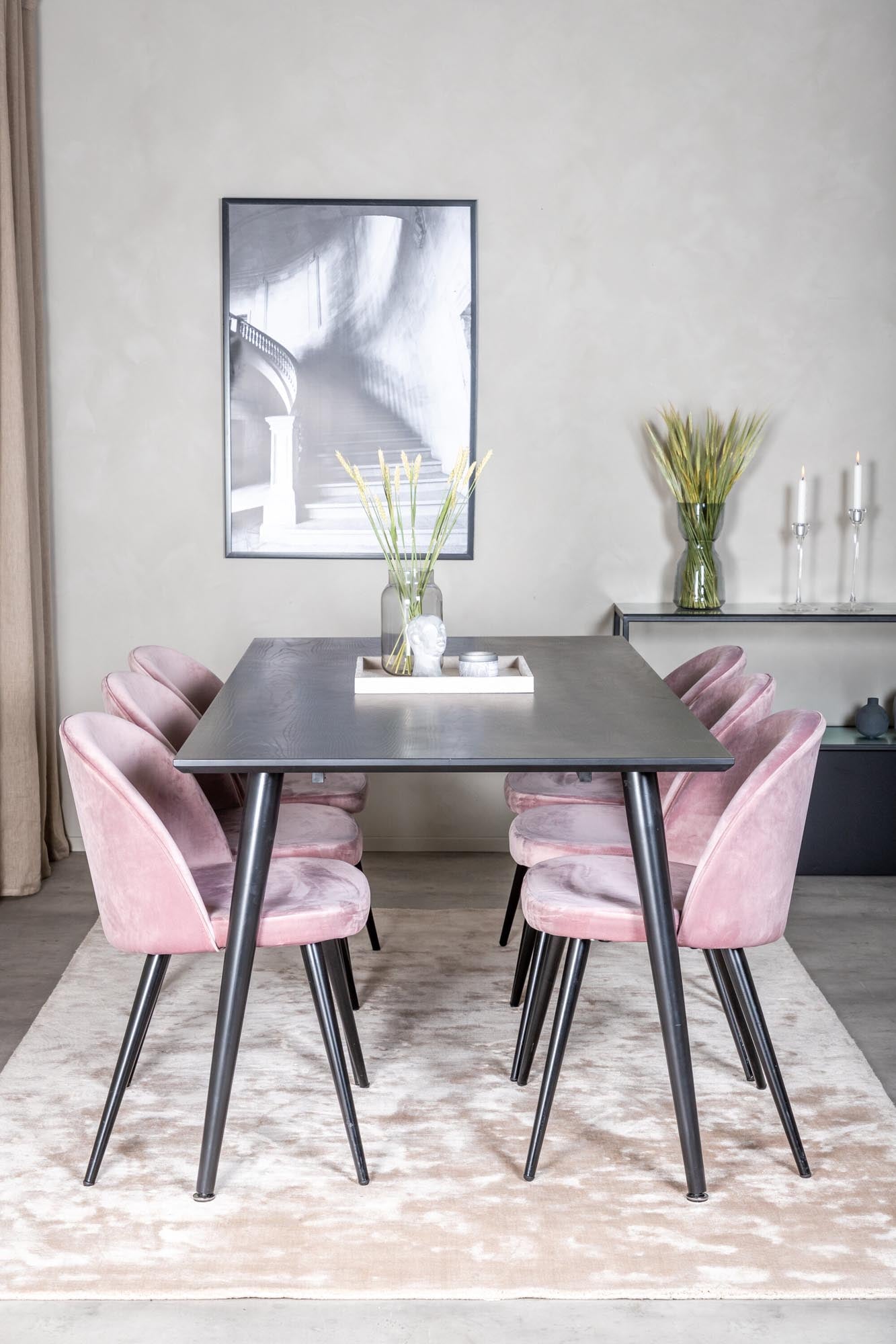 Dipp Esszimmerset + Velvet 180cm/6St. in Schwarz / Altrosa präsentiert im Onlineshop von KAQTU Design AG. Esszimmerset ist von Venture Home