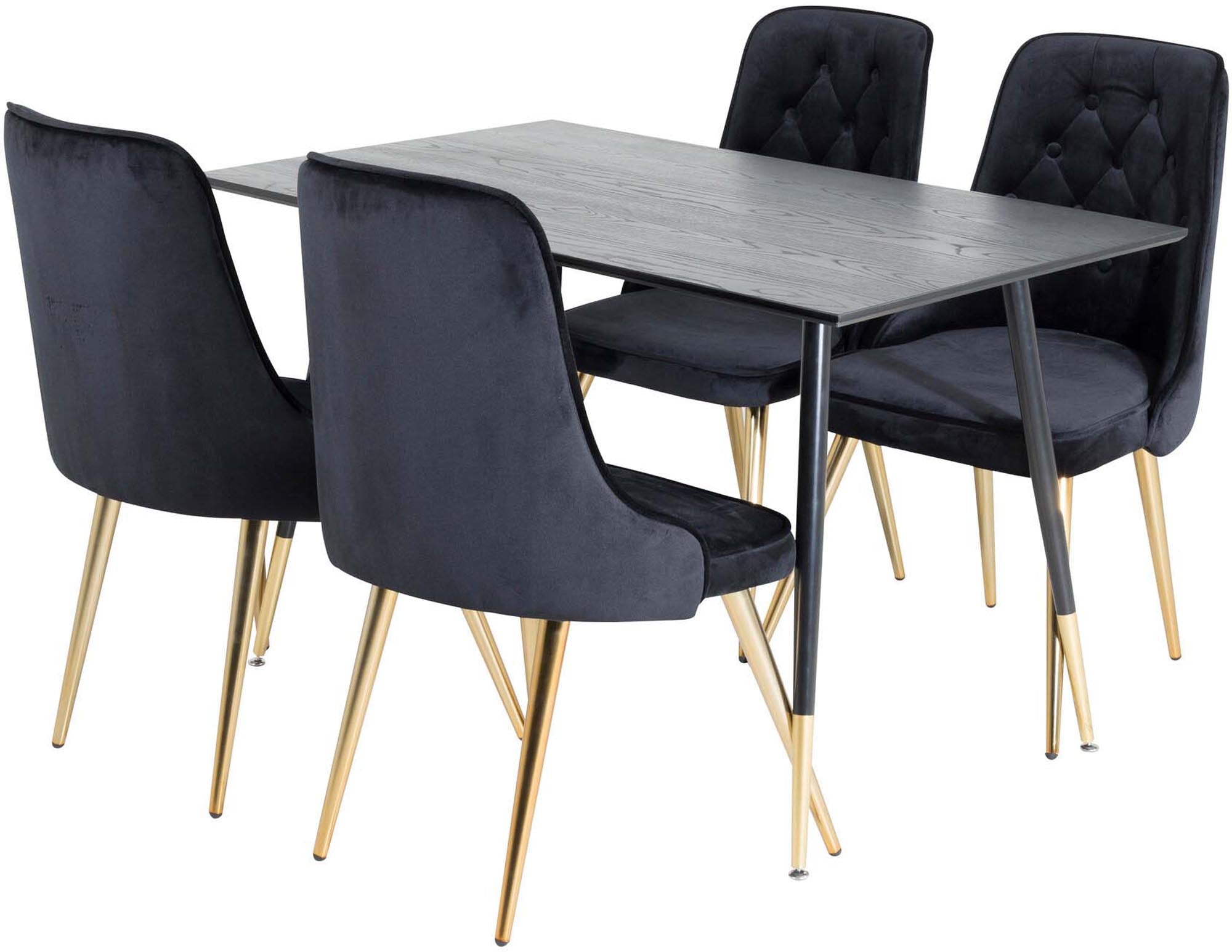 Dipp Esszimmerset + Velvet Deluxe 120cm/4St. in Schwarz / Gold präsentiert im Onlineshop von KAQTU Design AG. Esszimmerset ist von Venture Home