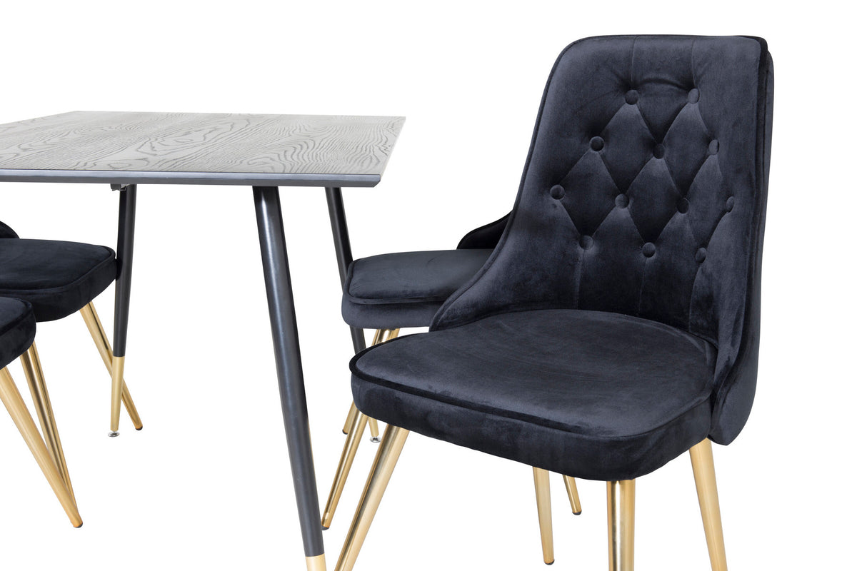 Dipp Esszimmerset + Velvet Deluxe 120cm/4St. in Schwarz / Gold präsentiert im Onlineshop von KAQTU Design AG. Esszimmerset ist von Venture Home