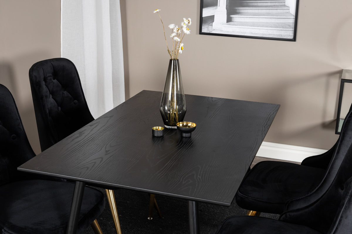 Dipp Esszimmerset + Velvet Deluxe 120cm/4St. in Schwarz / Gold präsentiert im Onlineshop von KAQTU Design AG. Esszimmerset ist von Venture Home