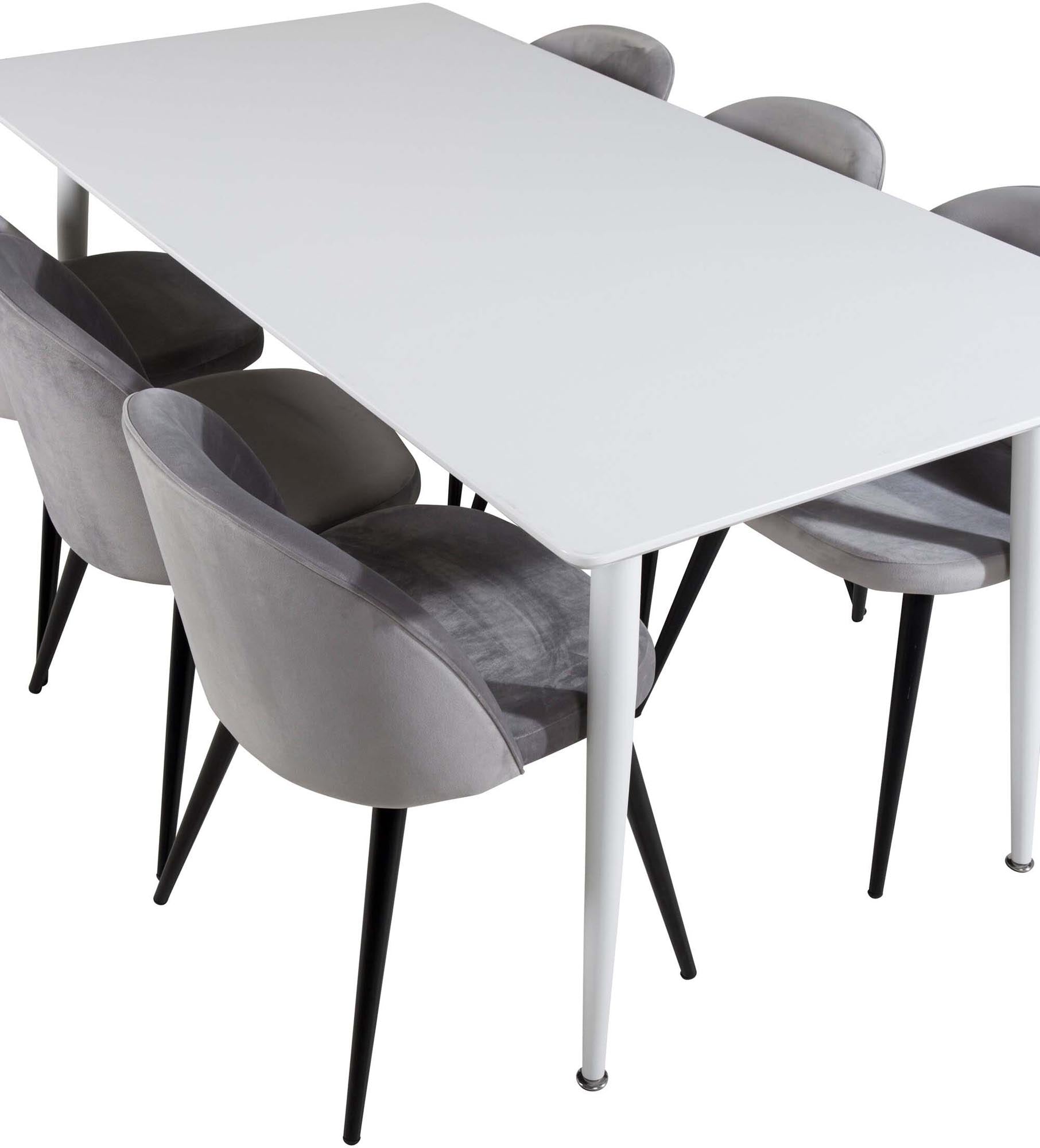 Polar Esszimmerset + Velvet 180cm/6St. in Weiss / Schwarz / Grau präsentiert im Onlineshop von KAQTU Design AG. Esszimmerset ist von Venture Home