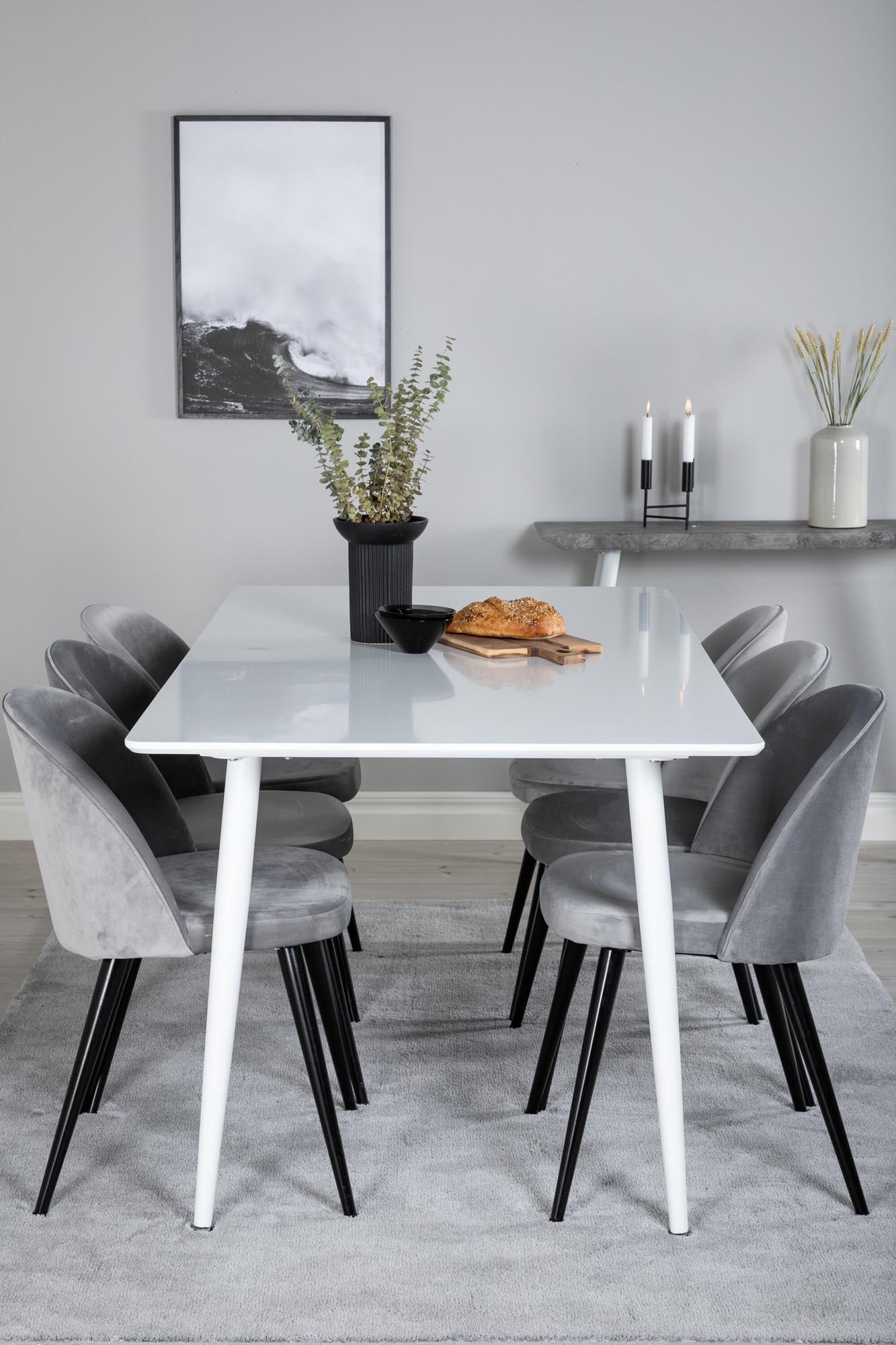 Polar Esszimmerset + Velvet 180cm/6St. in Weiss / Schwarz / Grau präsentiert im Onlineshop von KAQTU Design AG. Esszimmerset ist von Venture Home
