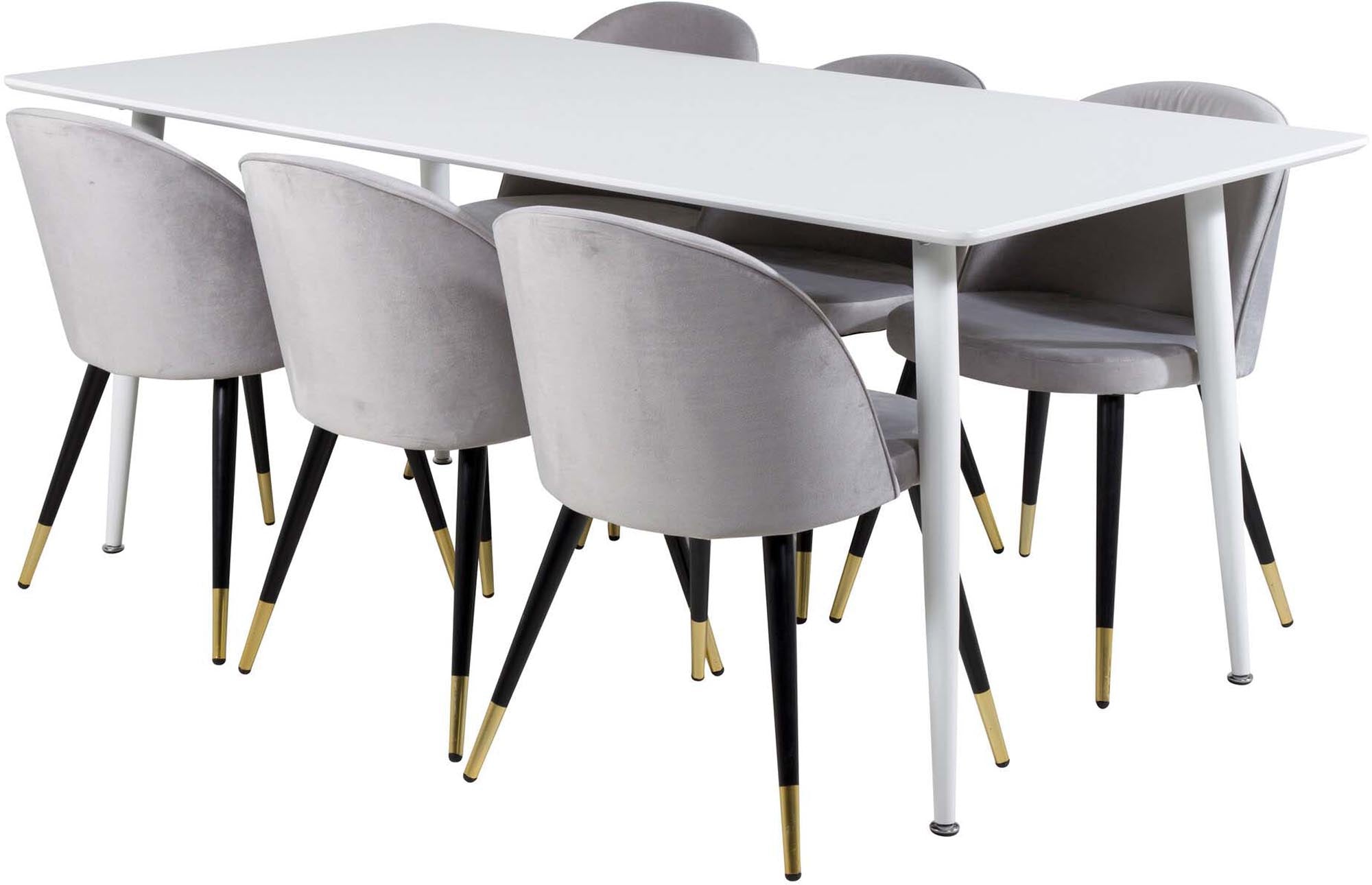 Polar Esszimmerset + Velvet 180cm/6St. in Weiss / Schwarzgrau / Gold präsentiert im Onlineshop von KAQTU Design AG. Esszimmerset ist von Venture Home