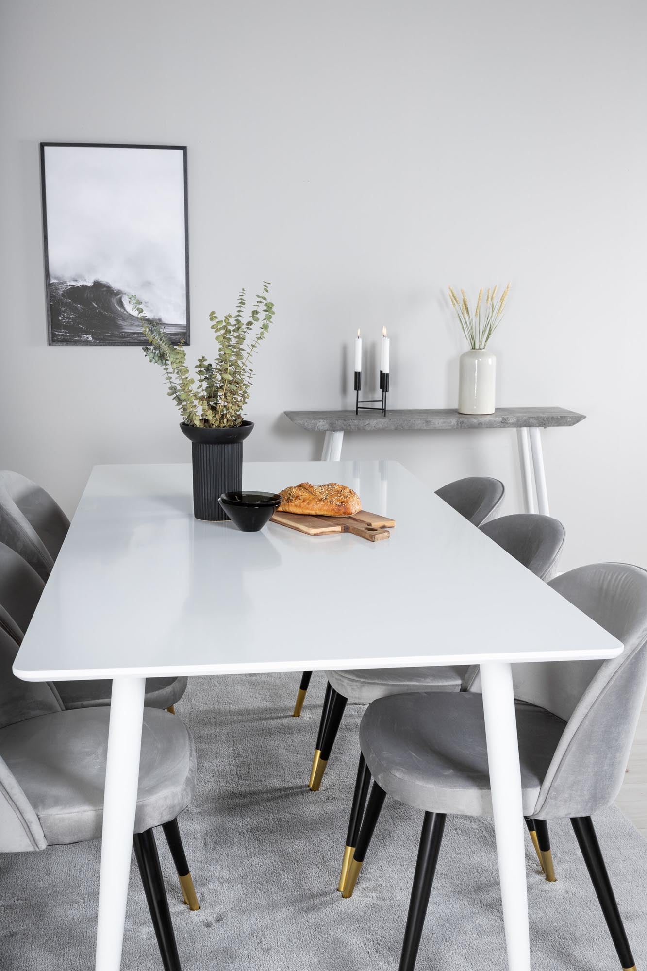 Polar Esszimmerset + Velvet 180cm/6St. in Weiss / Schwarzgrau / Gold präsentiert im Onlineshop von KAQTU Design AG. Esszimmerset ist von Venture Home