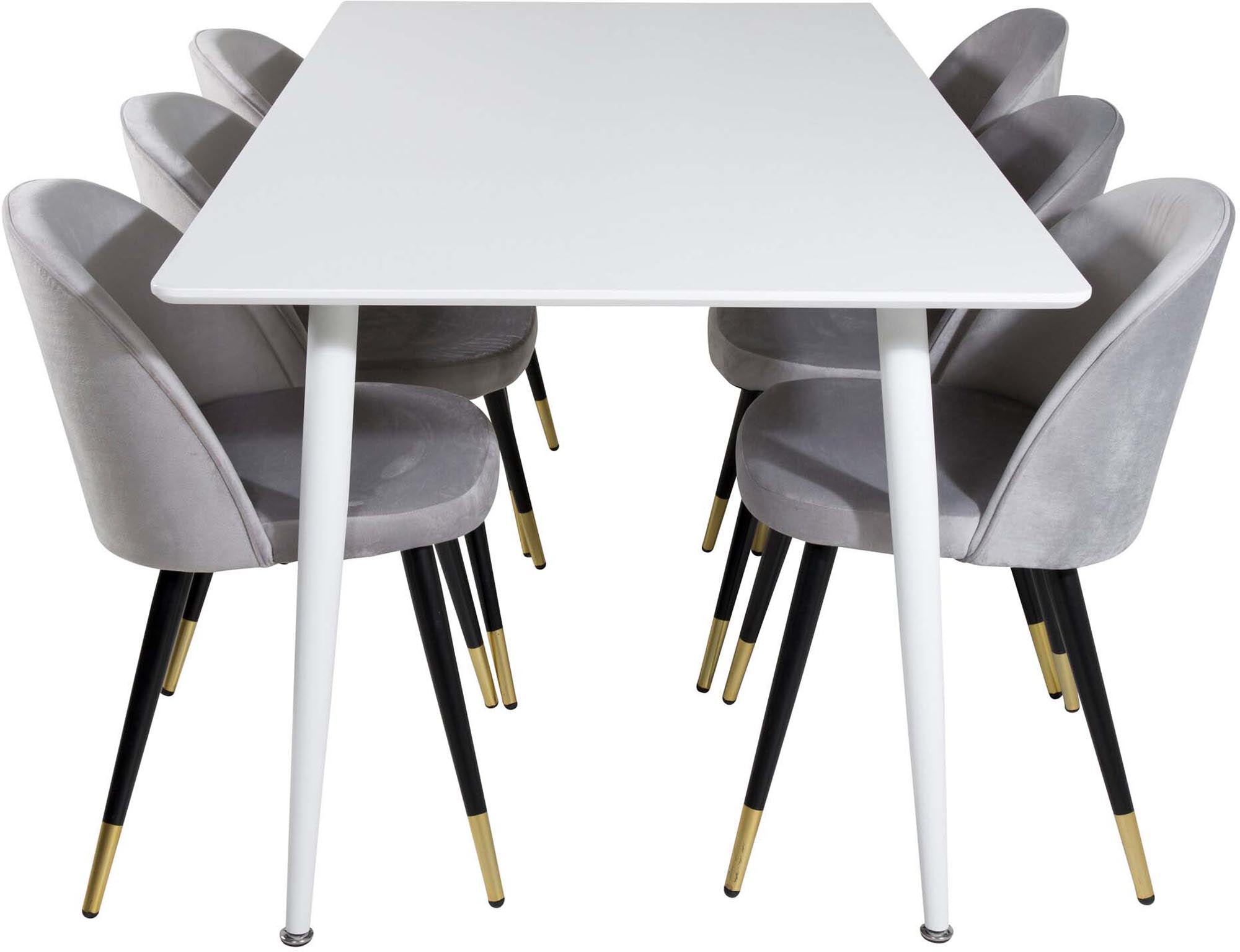Polar Esszimmerset + Velvet 180cm/6St. in Weiss / Schwarzgrau / Gold präsentiert im Onlineshop von KAQTU Design AG. Esszimmerset ist von Venture Home