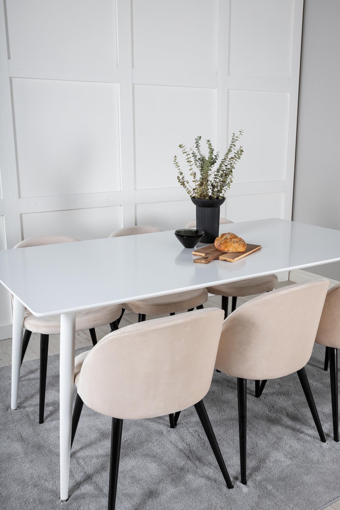 Polar Esszimmerset + Velvet 180cm/6St. in Weiss / Beige / Schwarz präsentiert im Onlineshop von KAQTU Design AG. Esszimmerset ist von Venture Home
