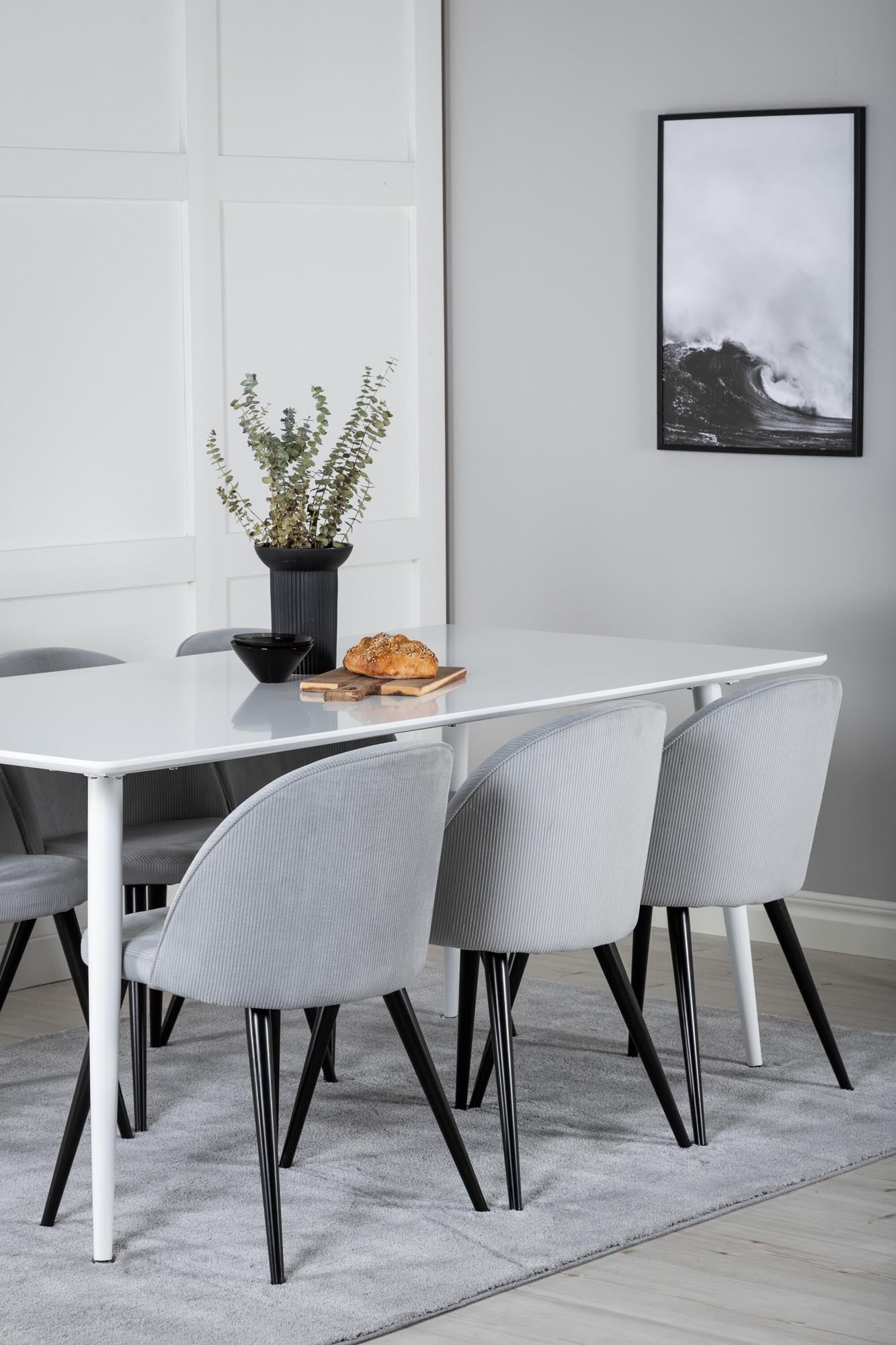 Polar Esszimmerset + Velvet 180cm/6St. in Weiss / Schwarzgrau präsentiert im Onlineshop von KAQTU Design AG. Esszimmerset ist von Venture Home