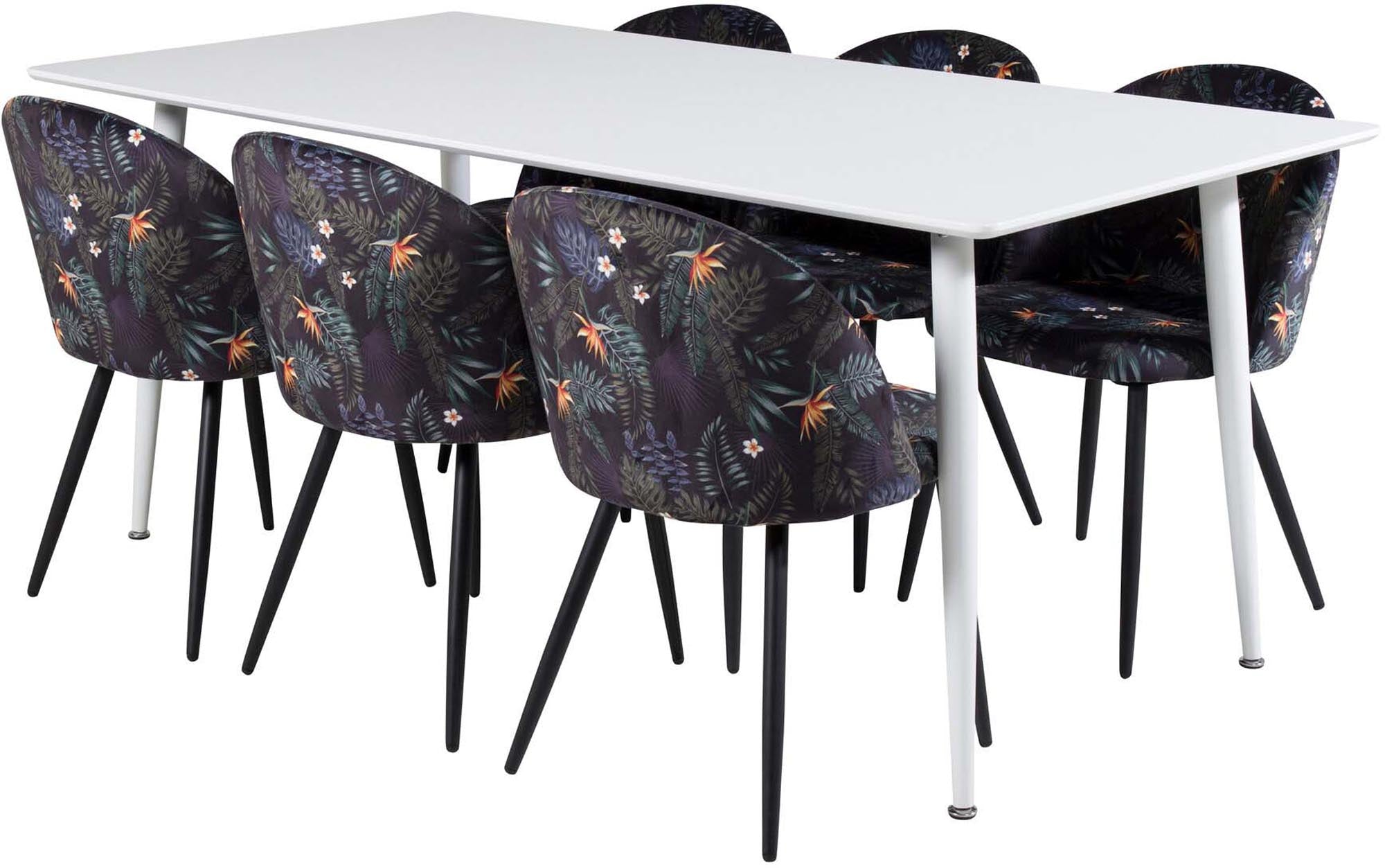Polar Esszimmerset + Velvet 180cm/6St. in Weiss / Multicolor / Schwarz präsentiert im Onlineshop von KAQTU Design AG. Esszimmerset ist von Venture Home