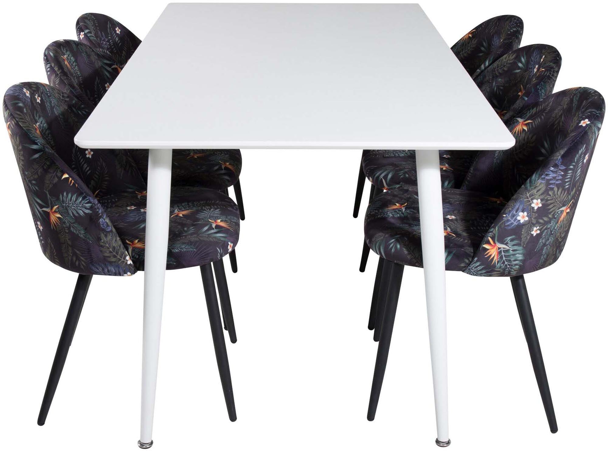 Polar Esszimmerset + Velvet 180cm/6St. in Weiss / Multicolor / Schwarz präsentiert im Onlineshop von KAQTU Design AG. Esszimmerset ist von Venture Home