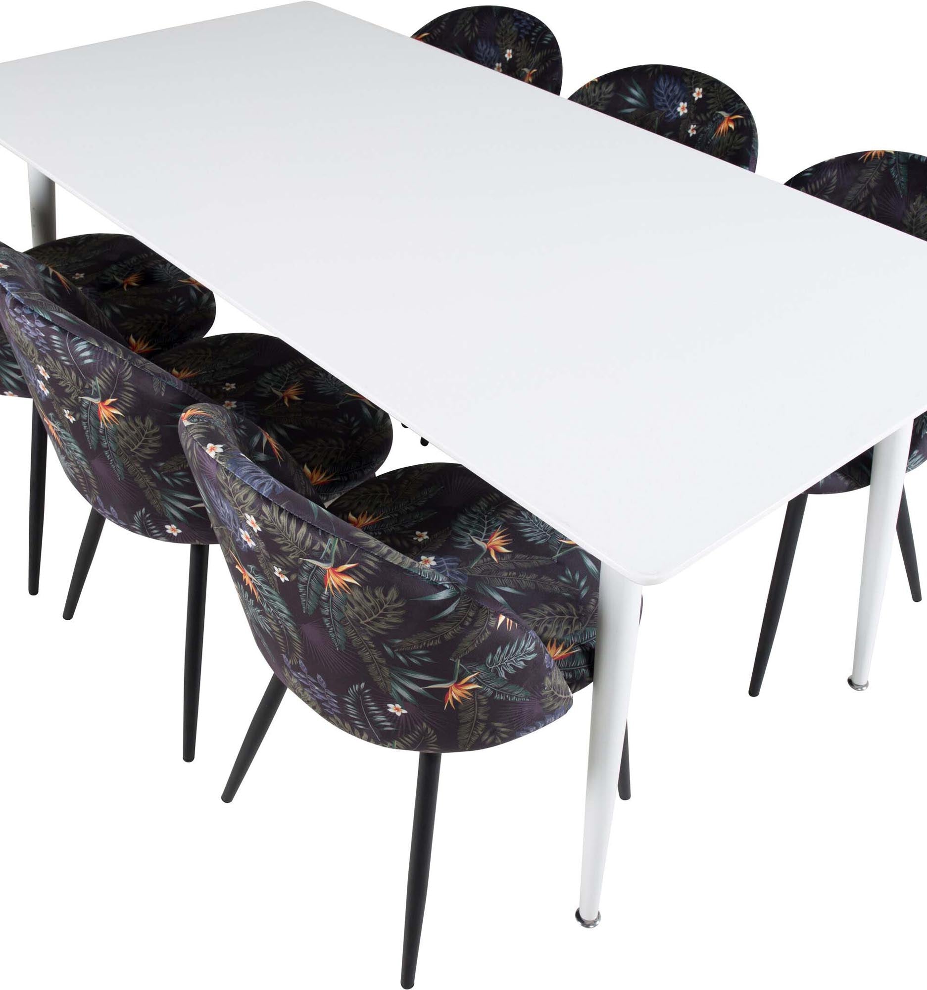 Polar Esszimmerset + Velvet 180cm/6St. in Weiss / Multicolor / Schwarz präsentiert im Onlineshop von KAQTU Design AG. Esszimmerset ist von Venture Home