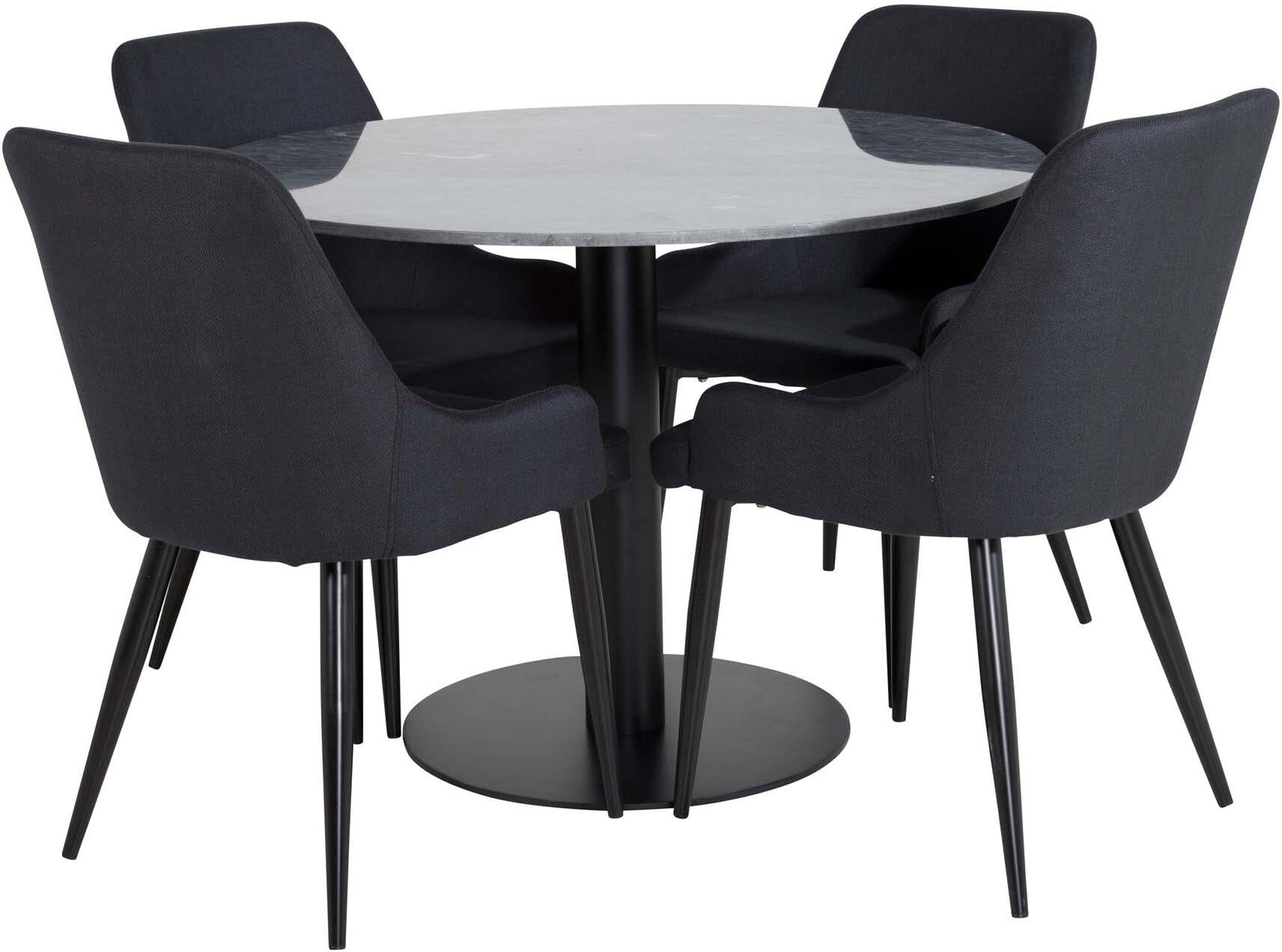 Entdecken Sie das Estelle Esszimmerset + Plaza von Venture Home: eleganter Marmortisch, ergonomische Stühle, ideal für gesellige Abende.