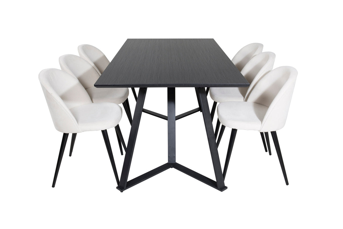 Marina Esszimmerset Velvet 180cm/6St. in Schwarz-Weiss präsentiert im Onlineshop von KAQTU Design AG. Esszimmerset ist von Venture Home