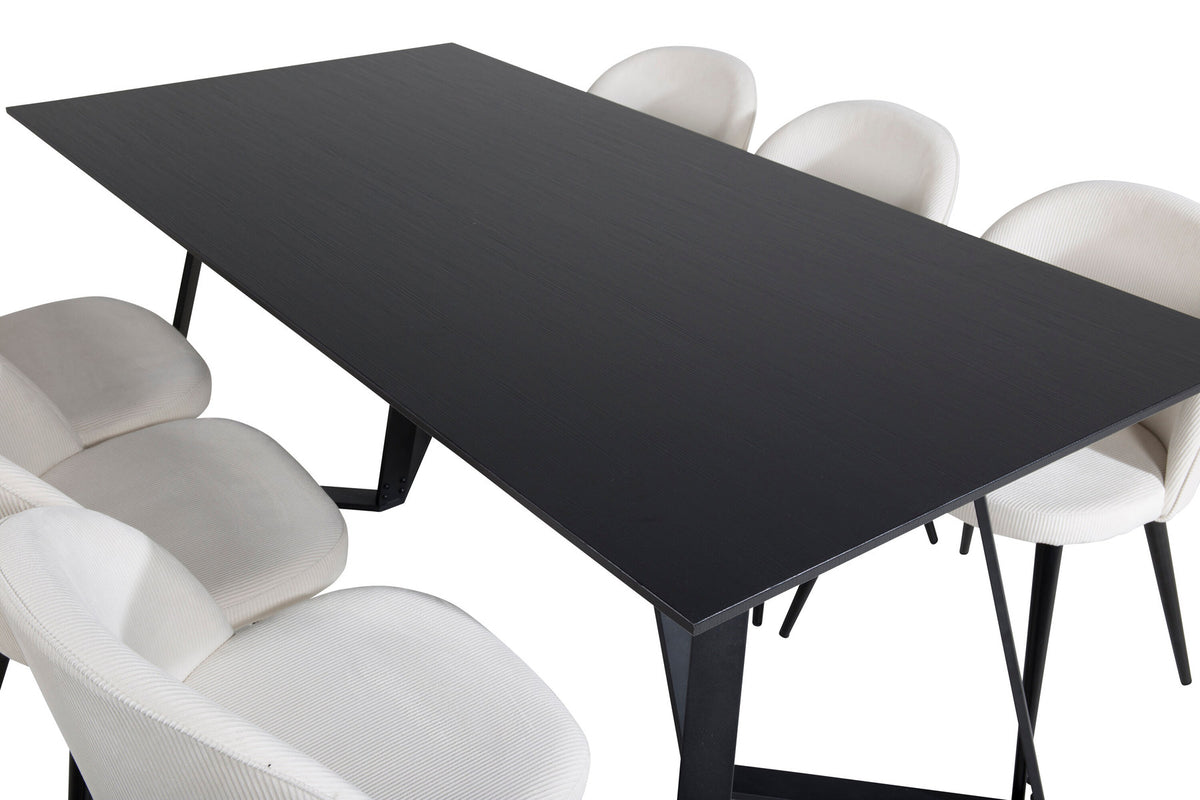Marina Esszimmerset Velvet 180cm/6St. in Schwarz-Weiss präsentiert im Onlineshop von KAQTU Design AG. Esszimmerset ist von Venture Home
