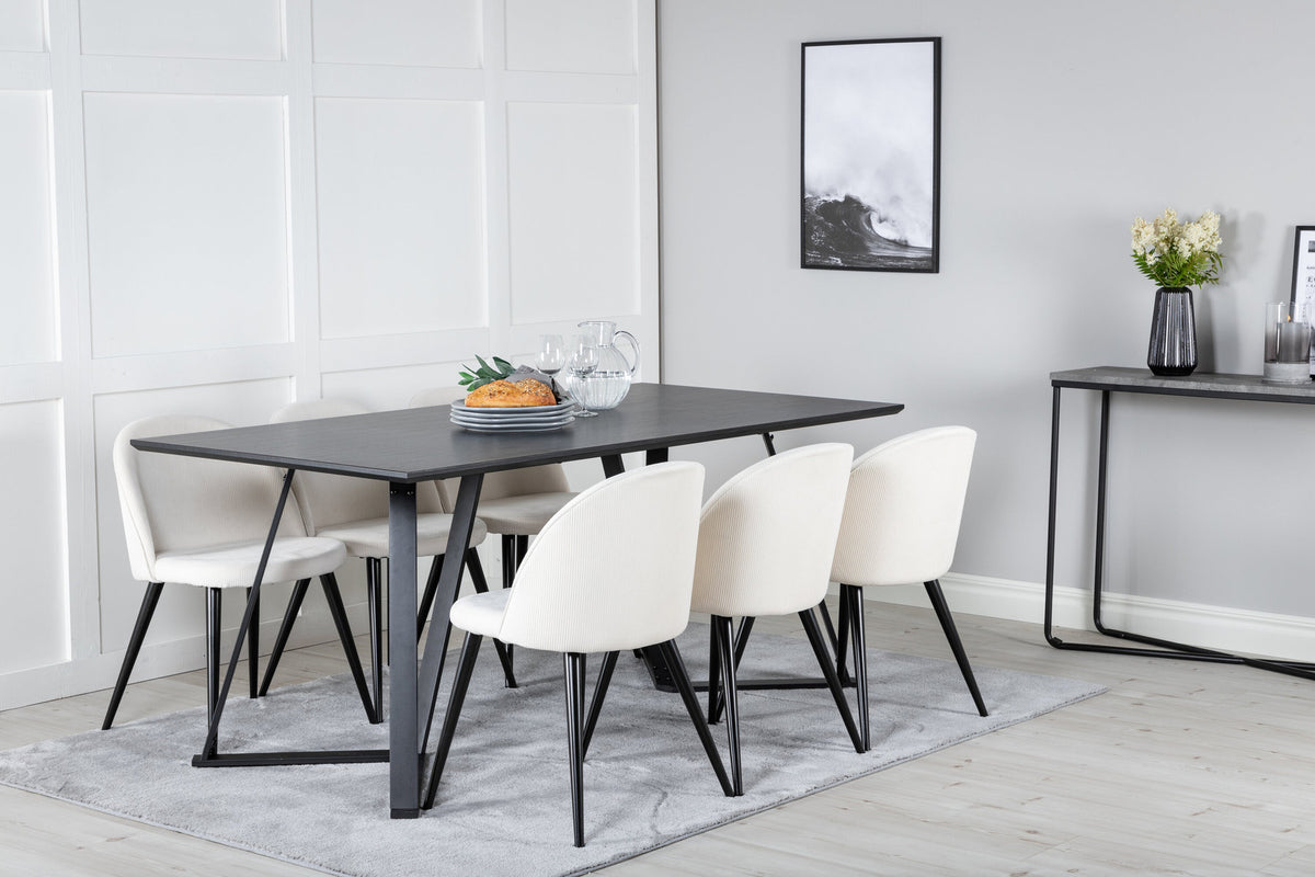 Marina Esszimmerset Velvet 180cm/6St. in Schwarz-Weiss präsentiert im Onlineshop von KAQTU Design AG. Esszimmerset ist von Venture Home
