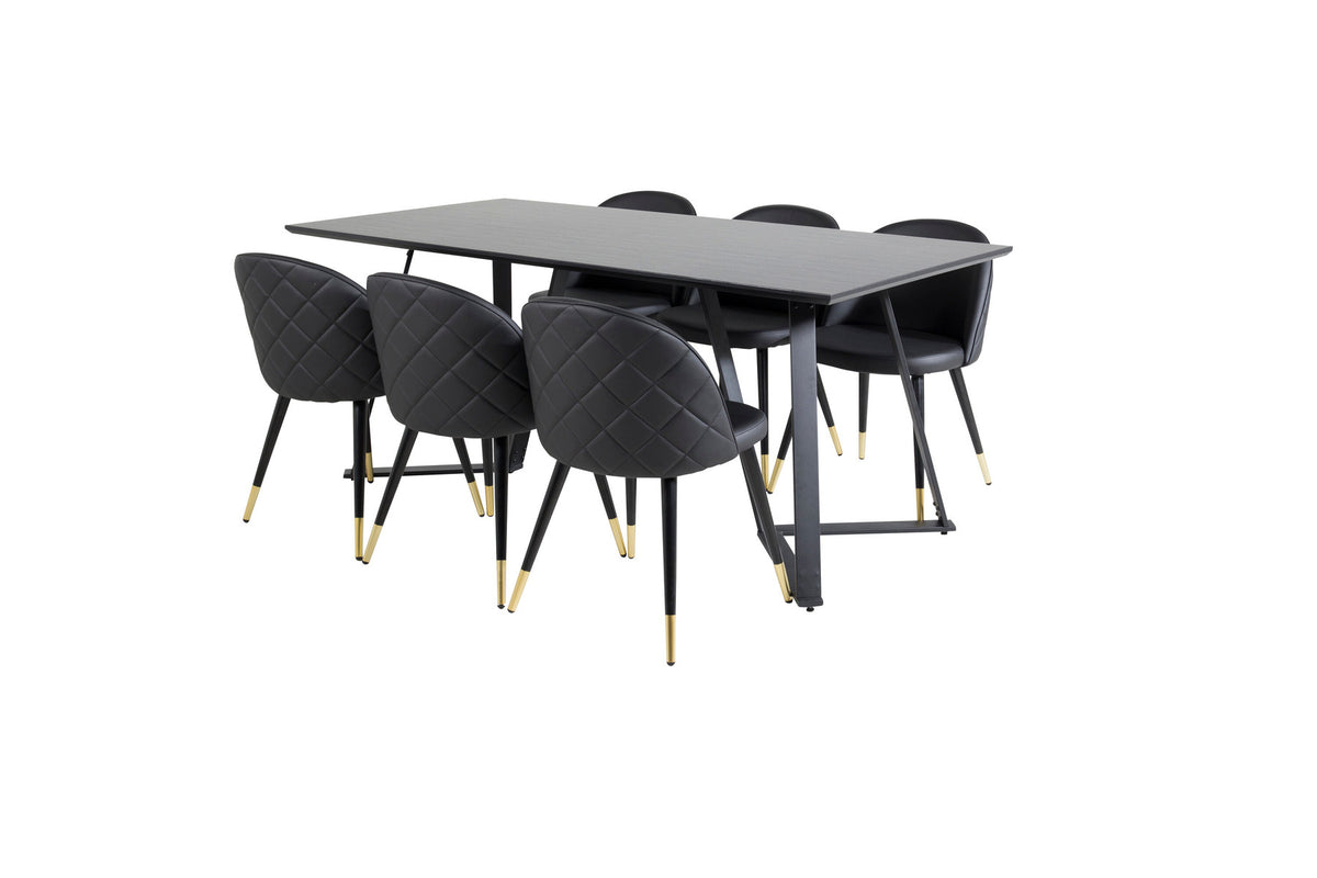 Marina Esszimmerset Velvet 180cm/6St. in Schwarz / Gold präsentiert im Onlineshop von KAQTU Design AG. Esszimmerset ist von Venture Home