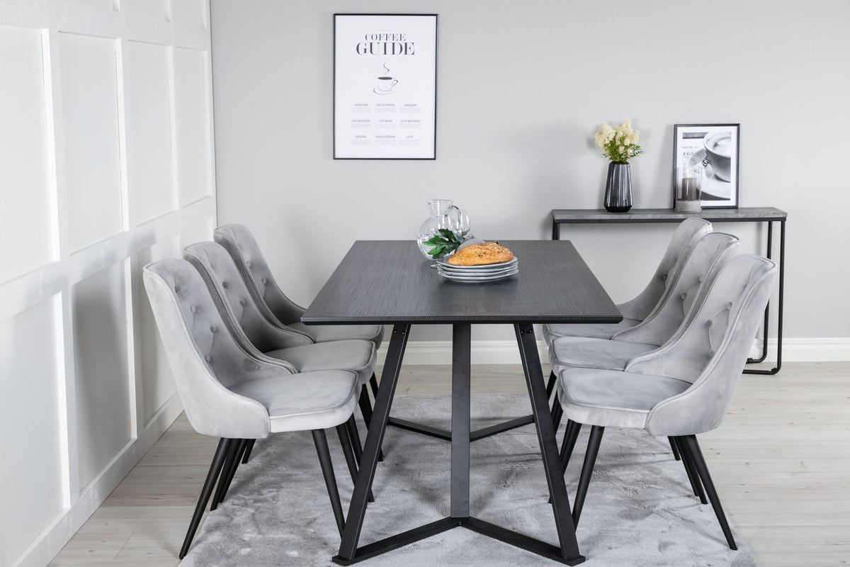 Marina Esszimmerset Velvet 180cm/6St. in Schwarz / Hellgrau präsentiert im Onlineshop von KAQTU Design AG. Esszimmerset ist von Venture Home