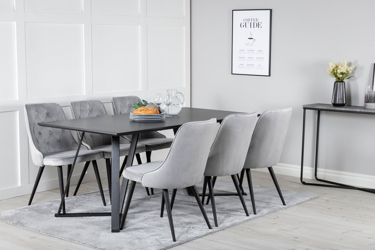 Marina Esszimmerset Velvet 180cm/6St. in Schwarz / Hellgrau präsentiert im Onlineshop von KAQTU Design AG. Esszimmerset ist von Venture Home
