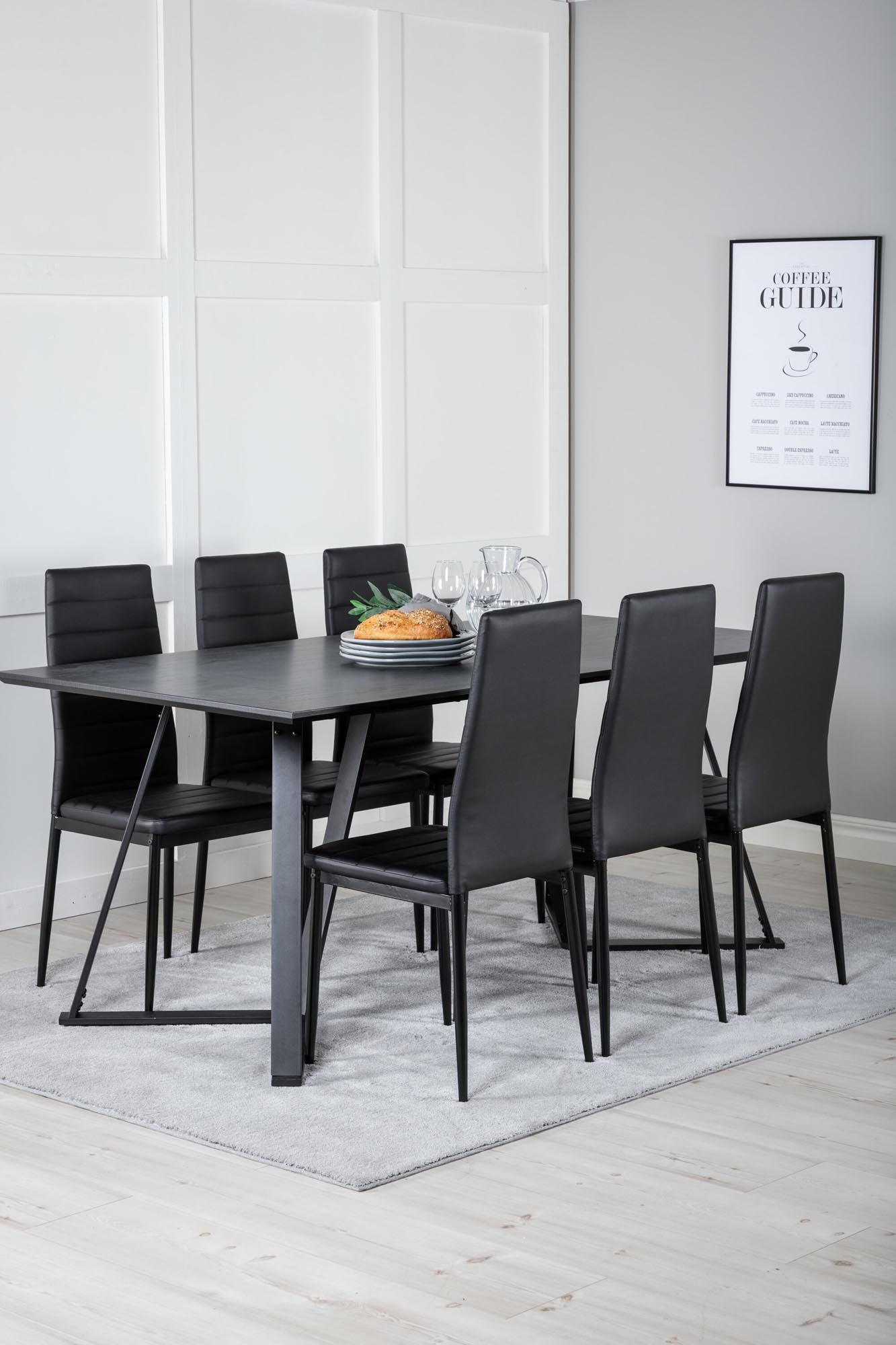Marina Esszimmerset Slim 180cm/6St. in Schwarz präsentiert im Onlineshop von KAQTU Design AG. Esszimmerset ist von Venture Home