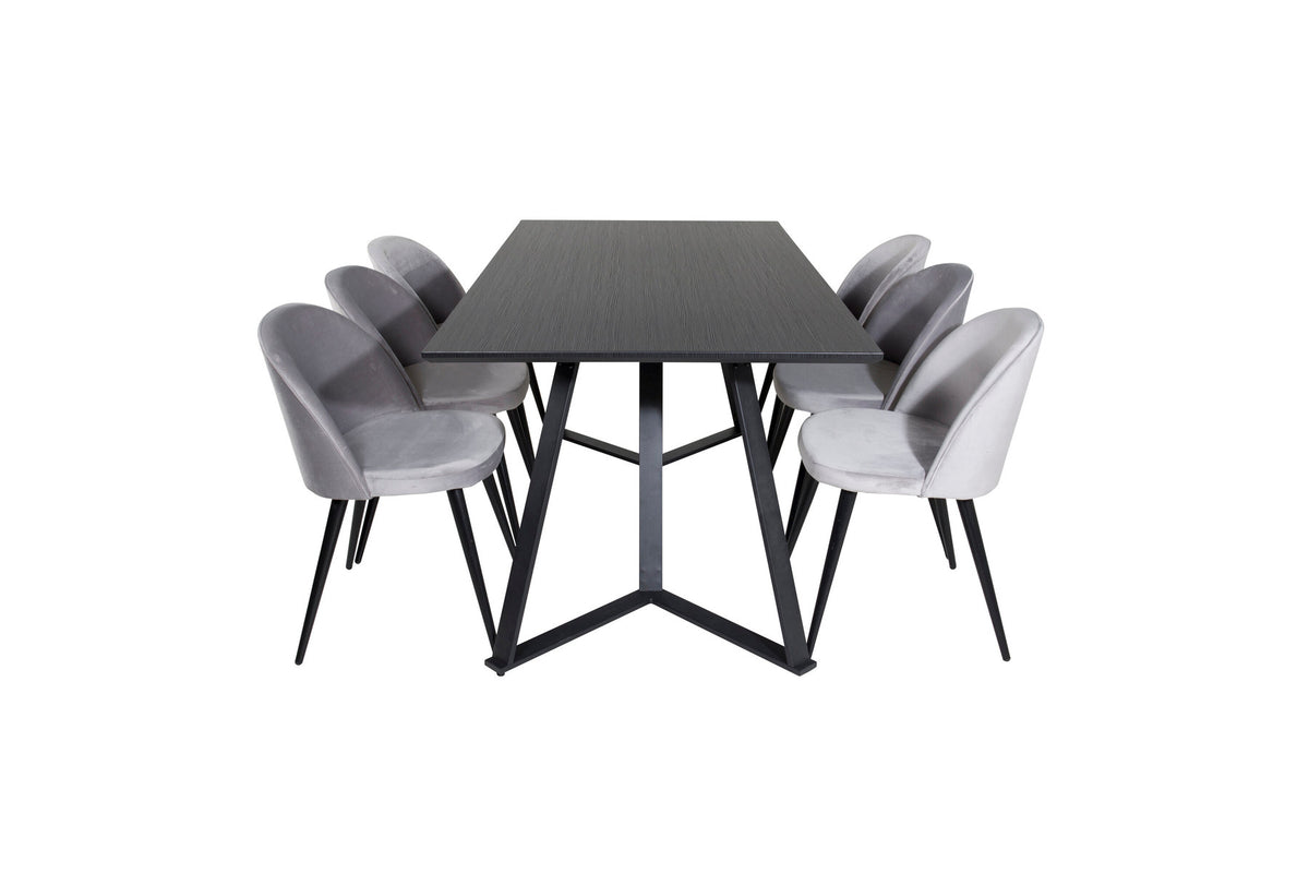 Marina Esszimmerset Velvet 180cm/6St. in Schwarz / Grau präsentiert im Onlineshop von KAQTU Design AG. Esszimmerset ist von Venture Home