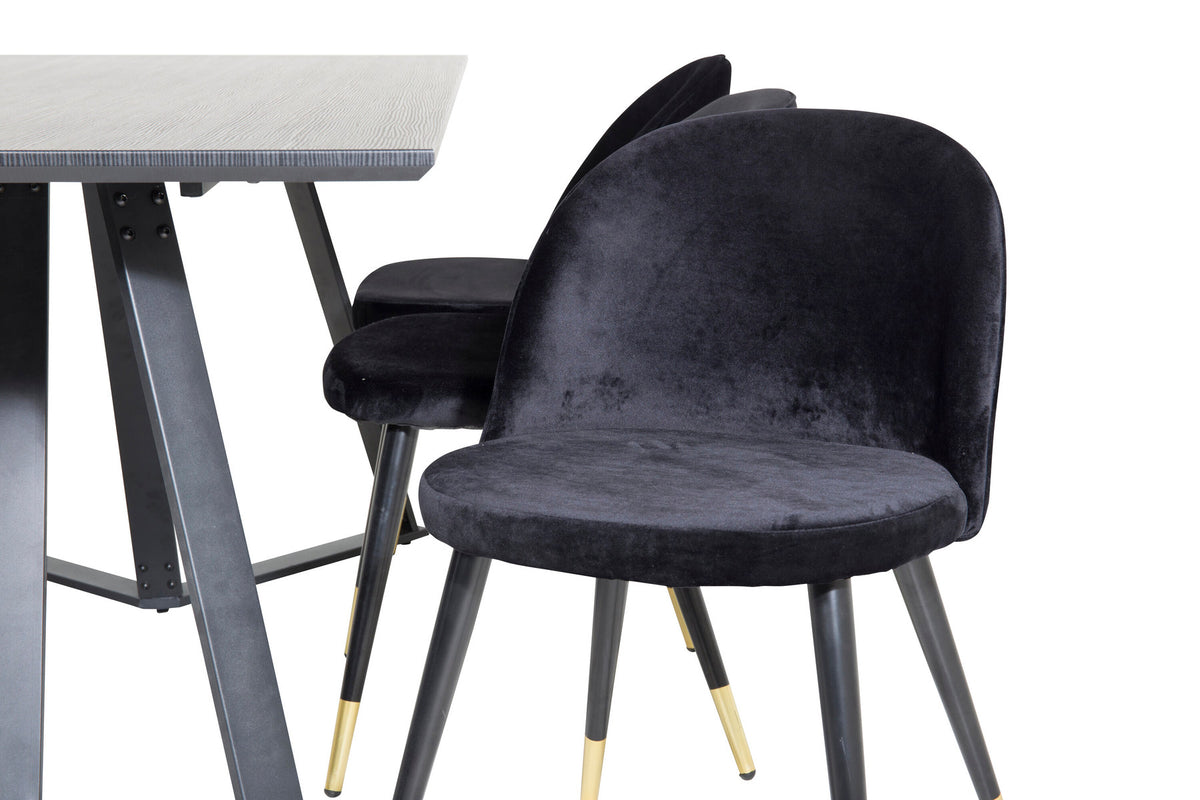 Marina Esszimmerset Velvet 180cm/6St. in Schwarz / Gold präsentiert im Onlineshop von KAQTU Design AG. Esszimmerset ist von Venture Home