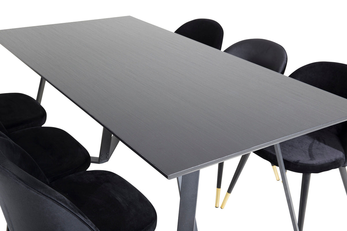 Marina Esszimmerset Velvet 180cm/6St. in Schwarz / Gold präsentiert im Onlineshop von KAQTU Design AG. Esszimmerset ist von Venture Home
