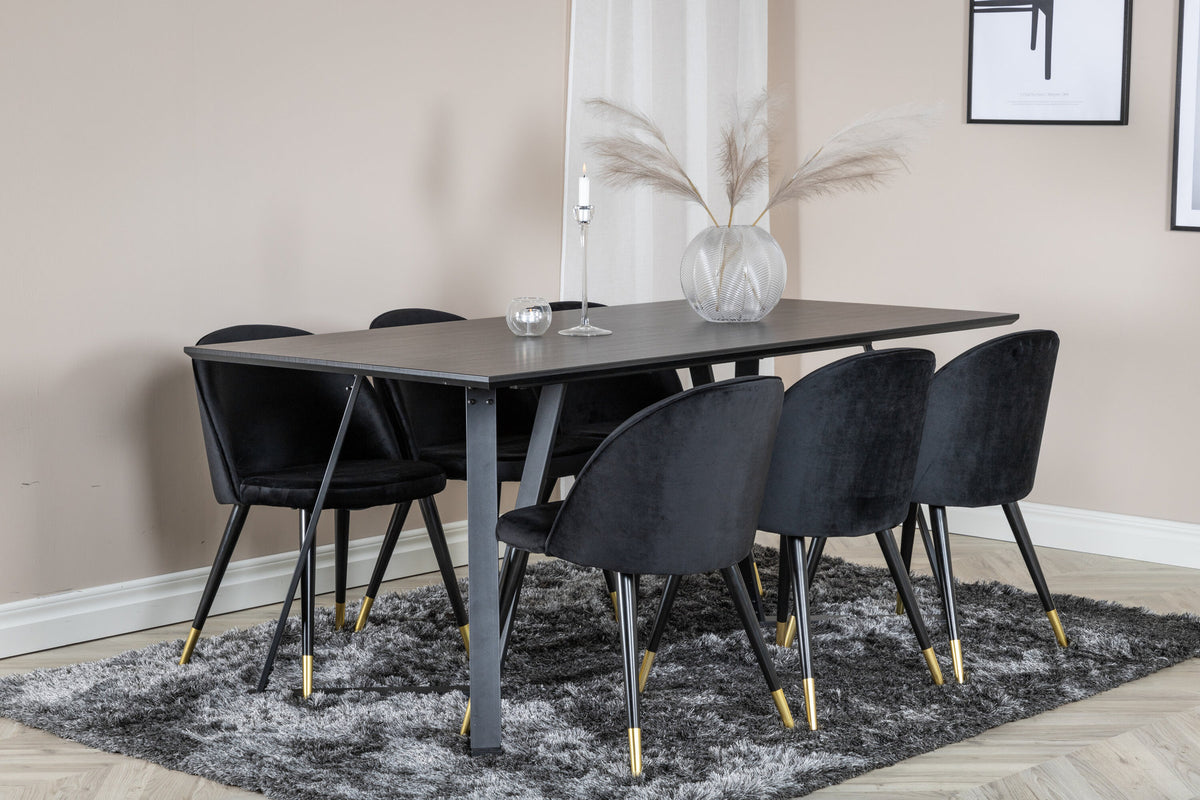 Marina Esszimmerset Velvet 180cm/6St. in Schwarz / Gold präsentiert im Onlineshop von KAQTU Design AG. Esszimmerset ist von Venture Home