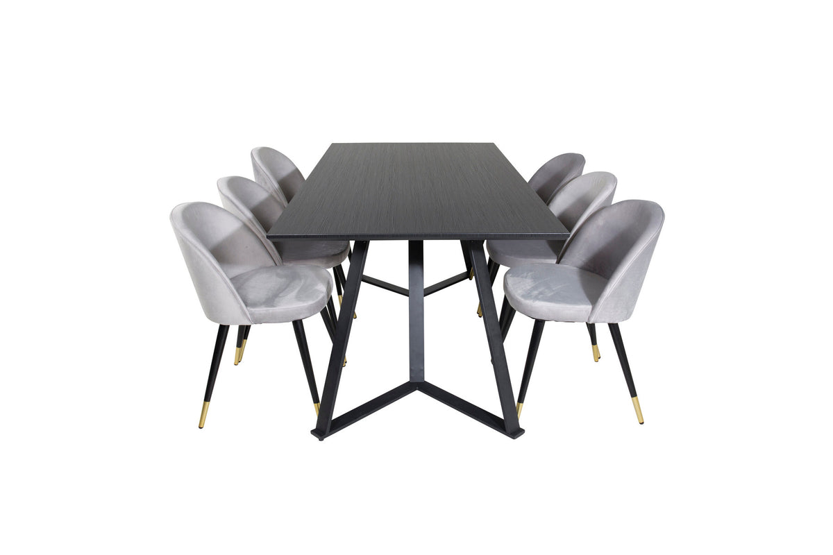 Marina Esszimmerset Velvet 180cm/6St. in Schwarz, Gold, Grau präsentiert im Onlineshop von KAQTU Design AG. Esszimmerset ist von Venture Home