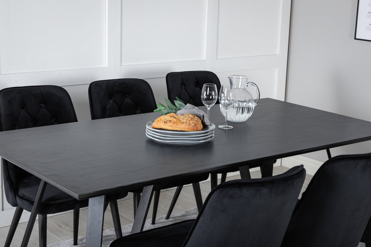 Marina Esszimmerset Velvet 180cm/6St. in Schwarz präsentiert im Onlineshop von KAQTU Design AG. Esszimmerset ist von Venture Home
