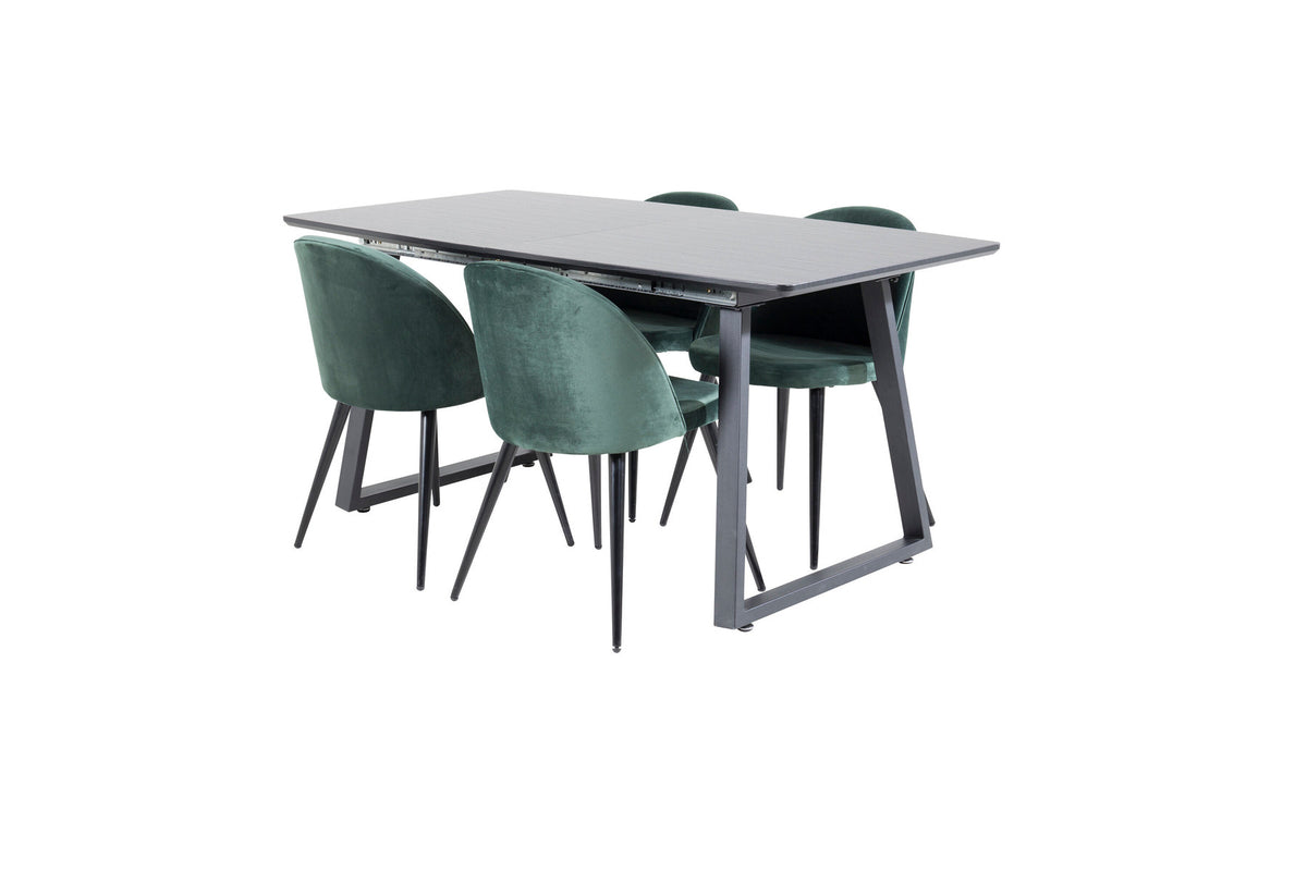 Inca Esszimmerset ausziehbar (Velvet) 160cm/4St. in Schwarz / Grün präsentiert im Onlineshop von KAQTU Design AG. Esszimmerset ist von Venture Home