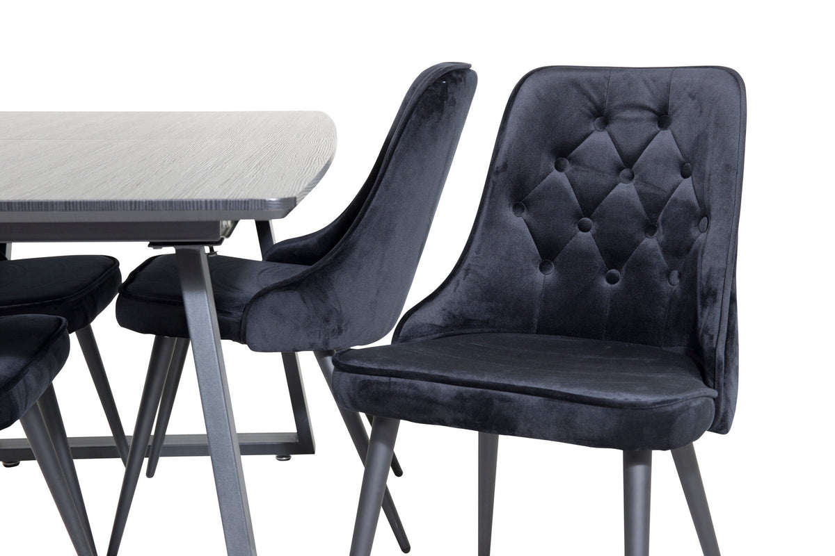 Inca Esszimmerset ausziehbar (Velvet) 160cm/4St. in Schwarz präsentiert im Onlineshop von KAQTU Design AG. Esszimmerset ist von Venture Home