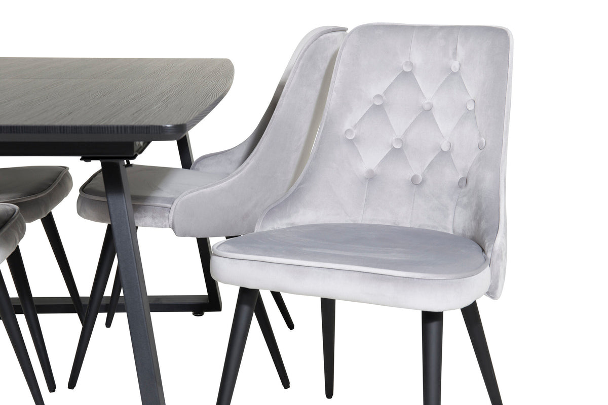 Inca Esszimmerset ausziehbar (Velvet) 160cm/4St. in Schwarz / Grau präsentiert im Onlineshop von KAQTU Design AG. Esszimmerset ist von Venture Home