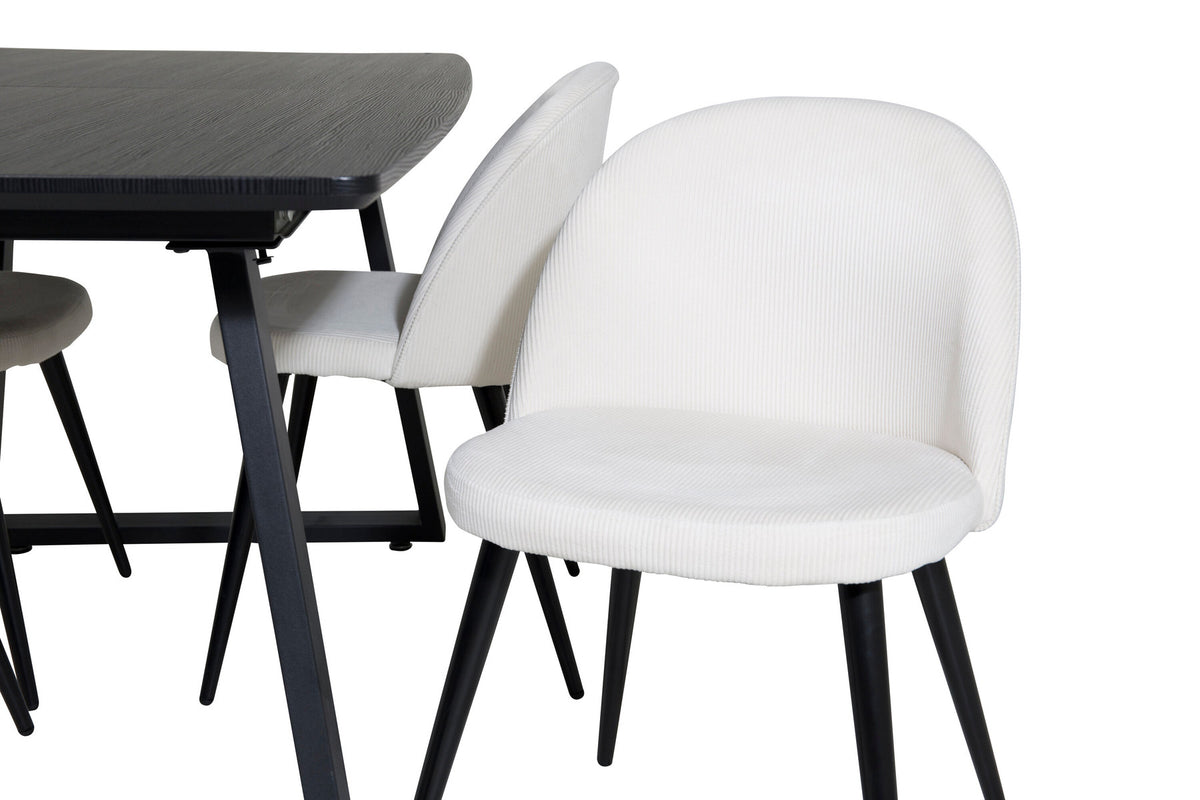 Inca Esszimmerset ausziehbar (Velvet) 160cm/4St. in Schwarz / Weiss präsentiert im Onlineshop von KAQTU Design AG. Esszimmerset ist von Venture Home