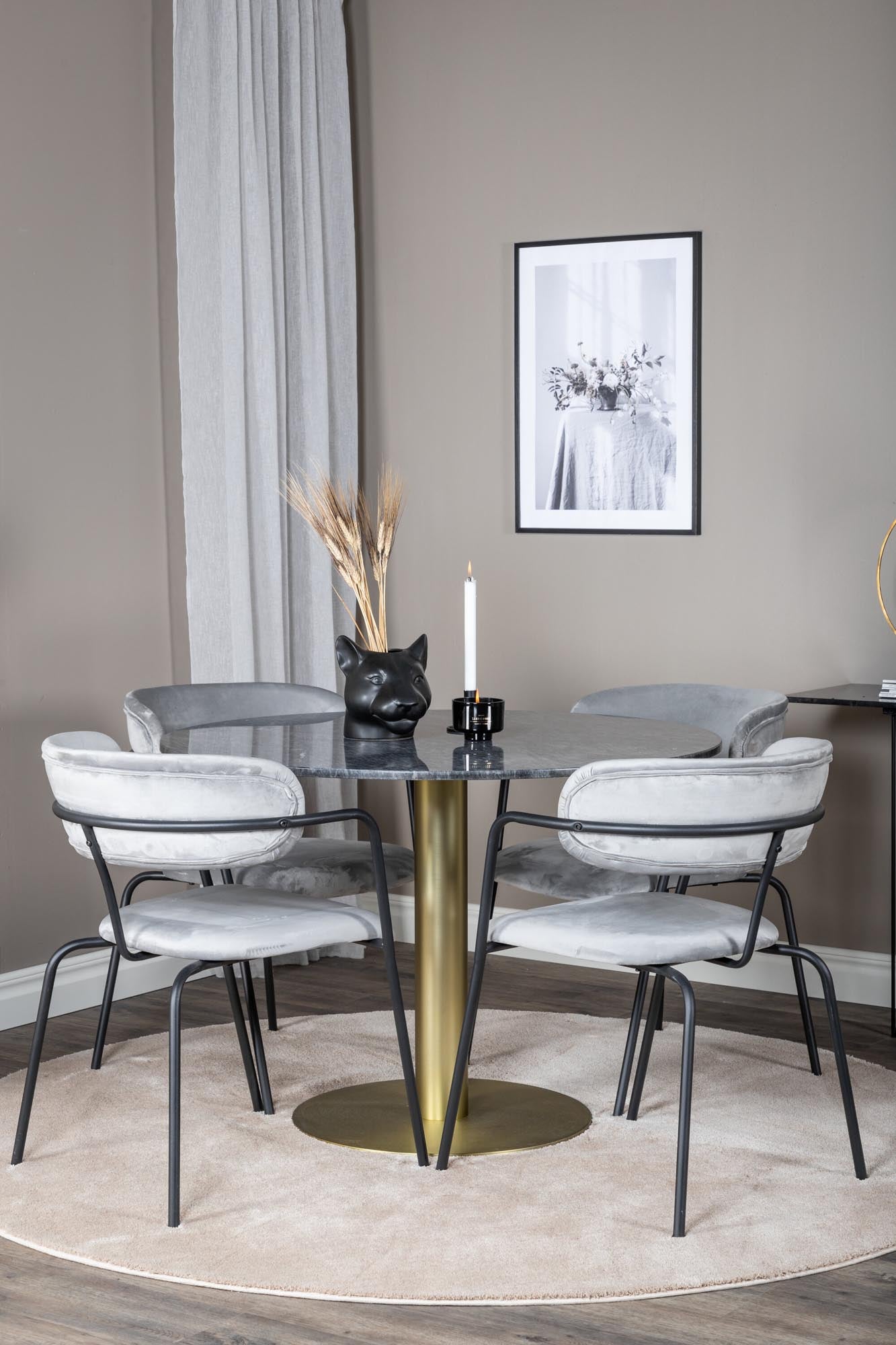 Estelle Esszimmerset + Arrow ⌀106cm/4St. in Schwarzgrau präsentiert im Onlineshop von KAQTU Design AG. Esszimmerset ist von Venture Home