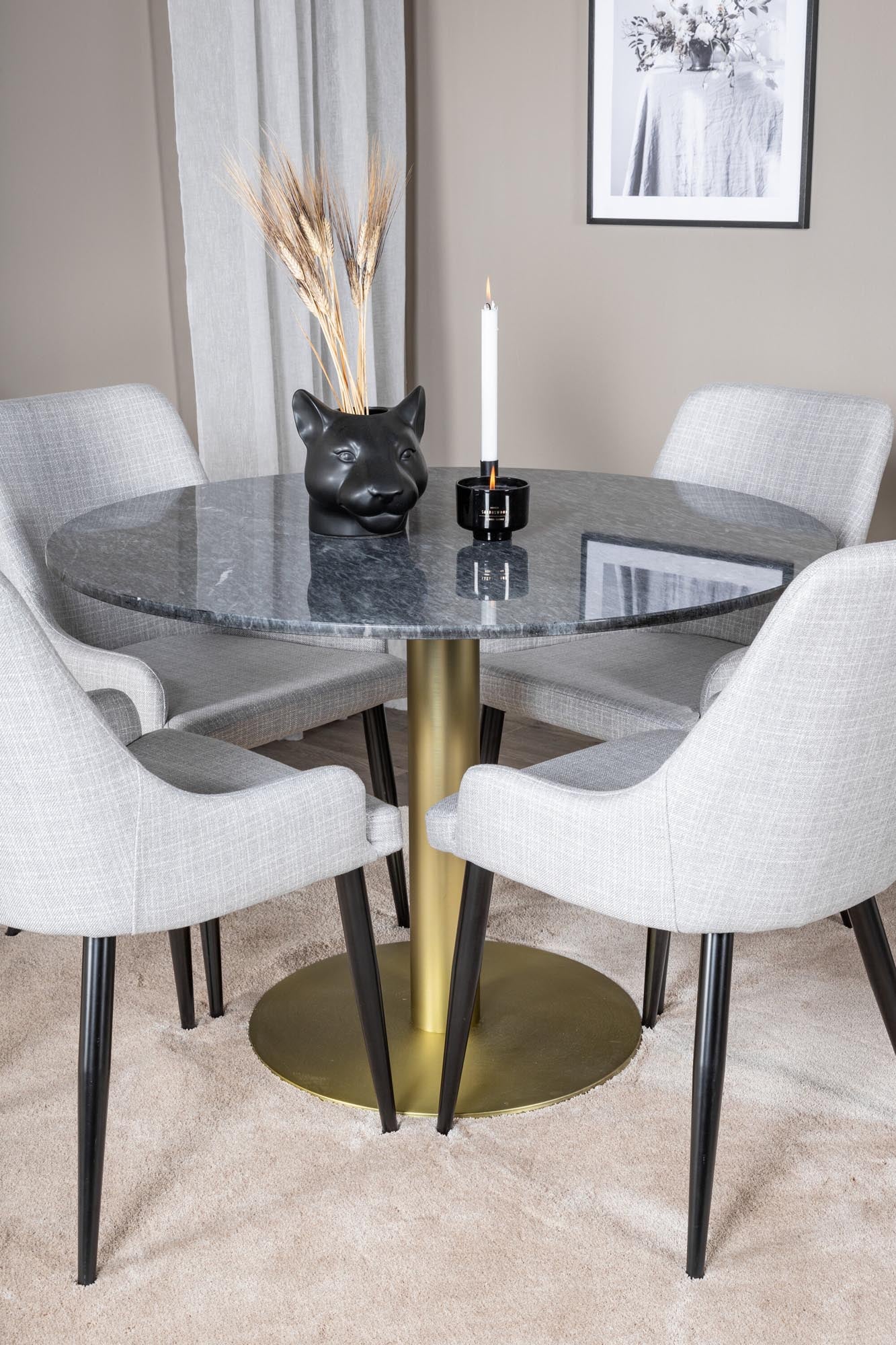 Estelle Esszimmerset + Plaza ⌀106cm/4St. in Weiss / Schwarz / Gold präsentiert im Onlineshop von KAQTU Design AG. Esszimmerset ist von Venture Home
