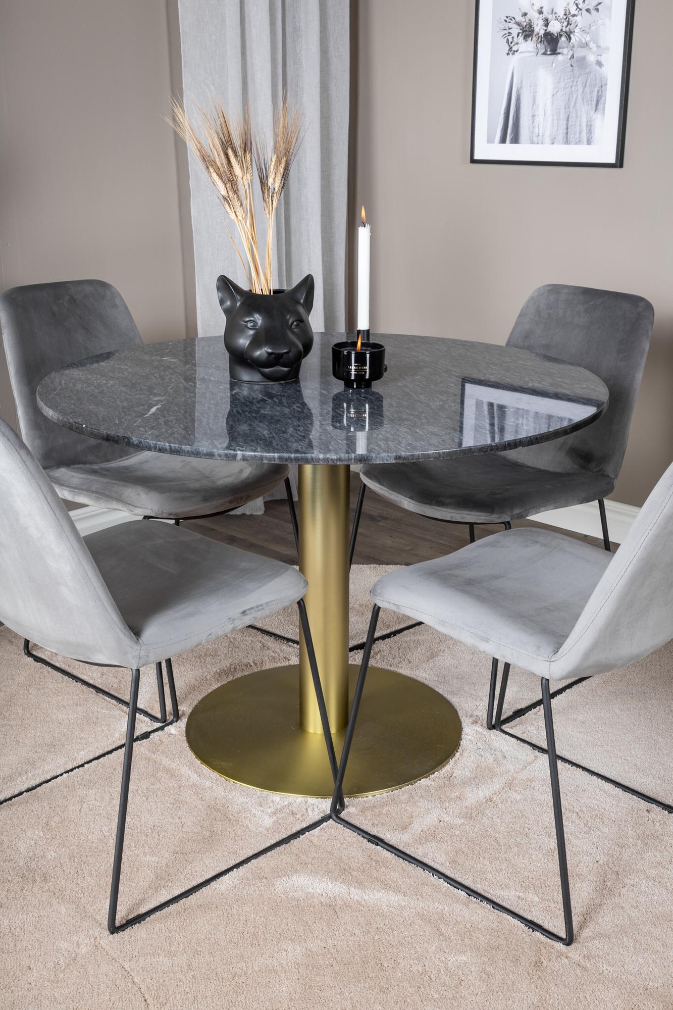 Estelle Esszimmerset + Muce ⌀106cm/4St. in Schwarz / Grau / Gold präsentiert im Onlineshop von KAQTU Design AG. Esszimmerset ist von Venture Home