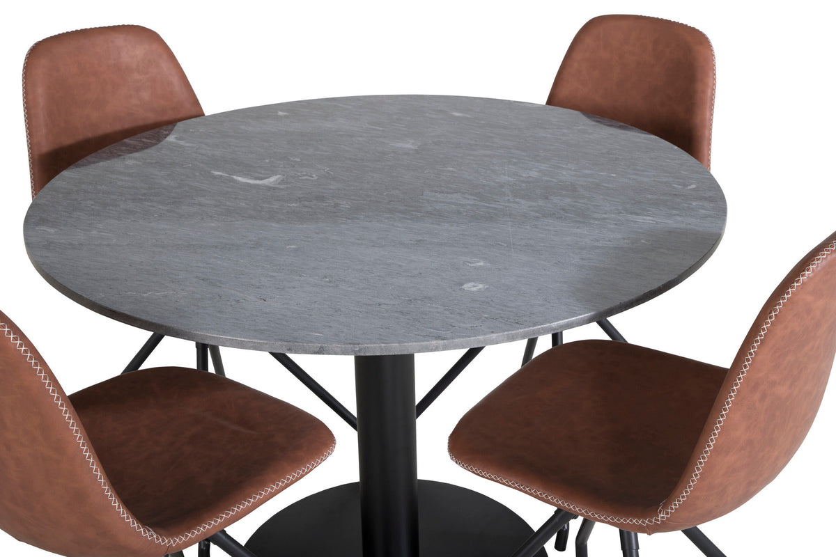 Estelle Esszimmerset + Polar ⌀106cm/4St. in Schwarz Braun präsentiert im Onlineshop von KAQTU Design AG. Esszimmerset ist von Venture Home
