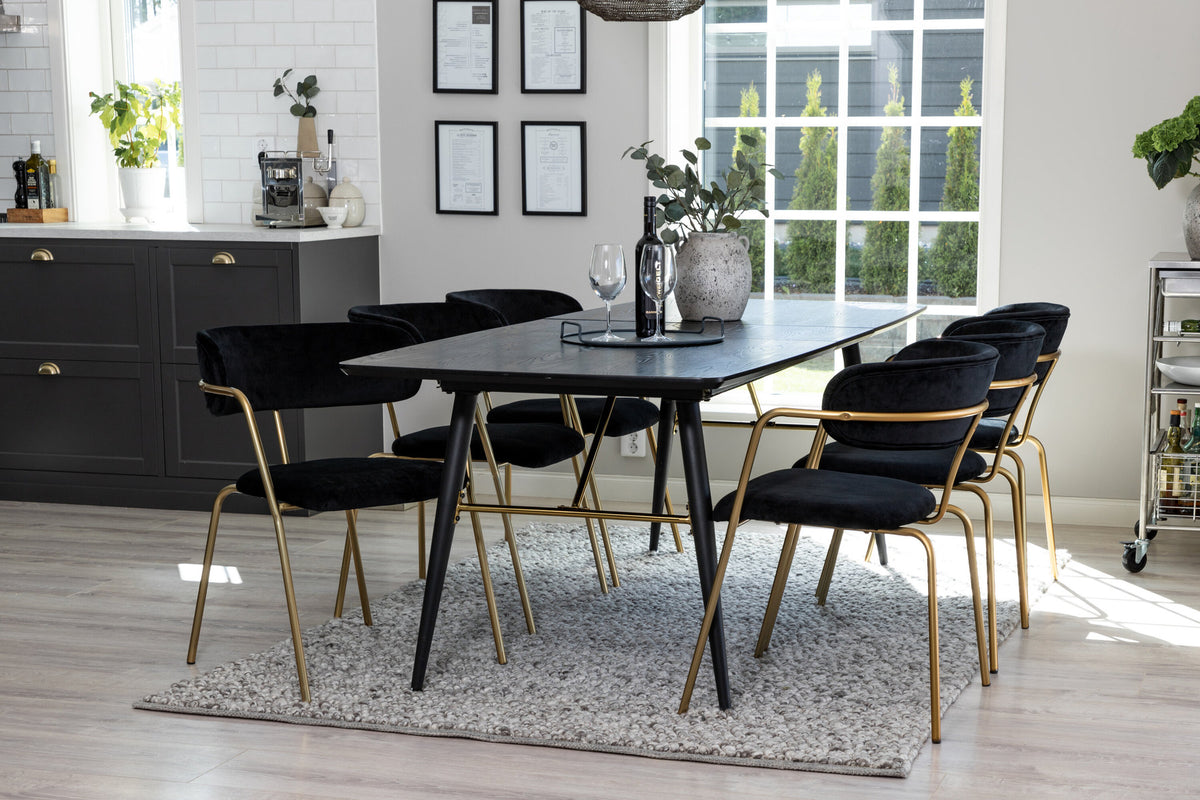 Gold Esszimmerset ausziehbar + Arrow 180cm/6St. in Schwarz / Gold präsentiert im Onlineshop von KAQTU Design AG. Esszimmerset ist von Venture Home
