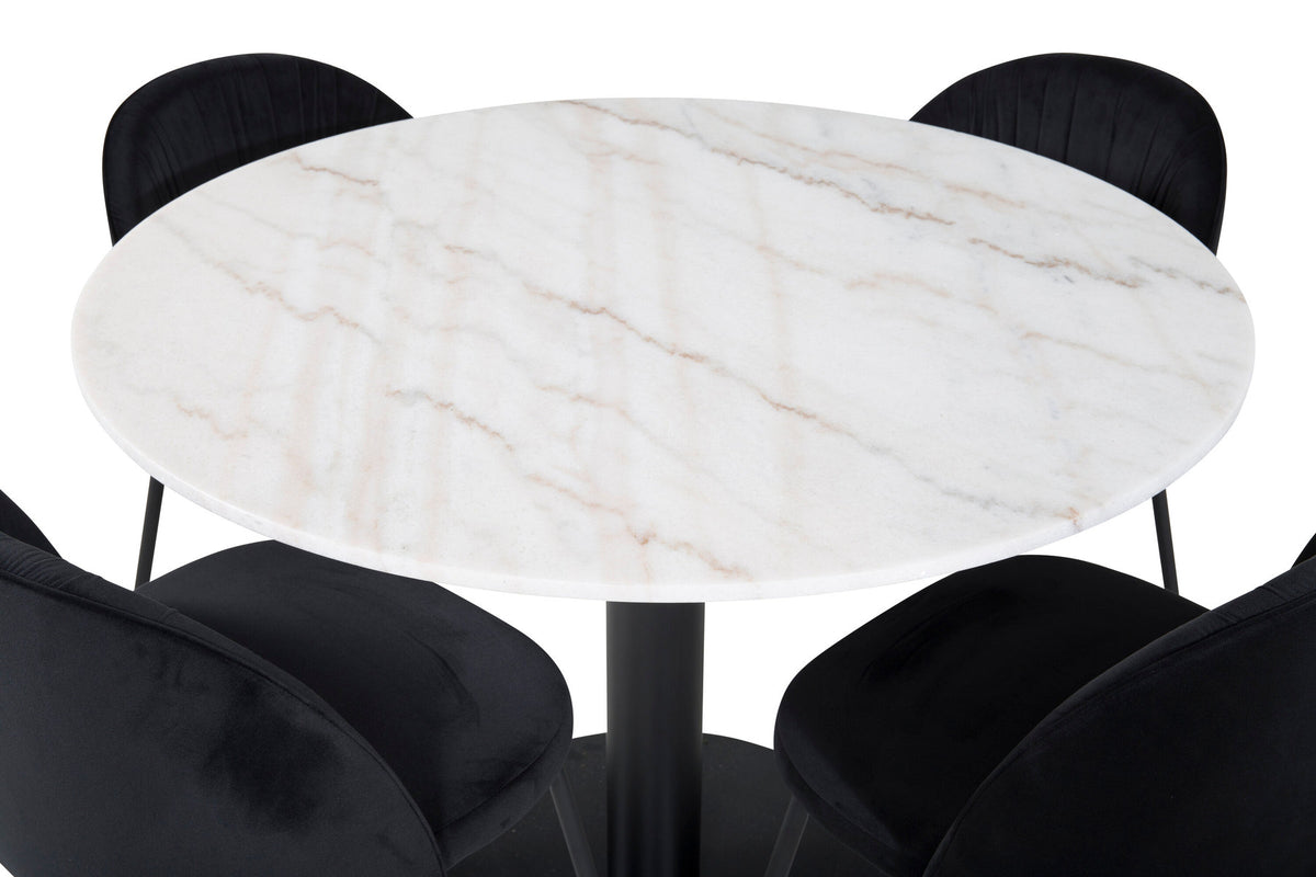 Estelle Esszimmerset + Wrinkles ⌀106cm/4St. in Weiss / Schwarz präsentiert im Onlineshop von KAQTU Design AG. Esszimmerset ist von Venture Home