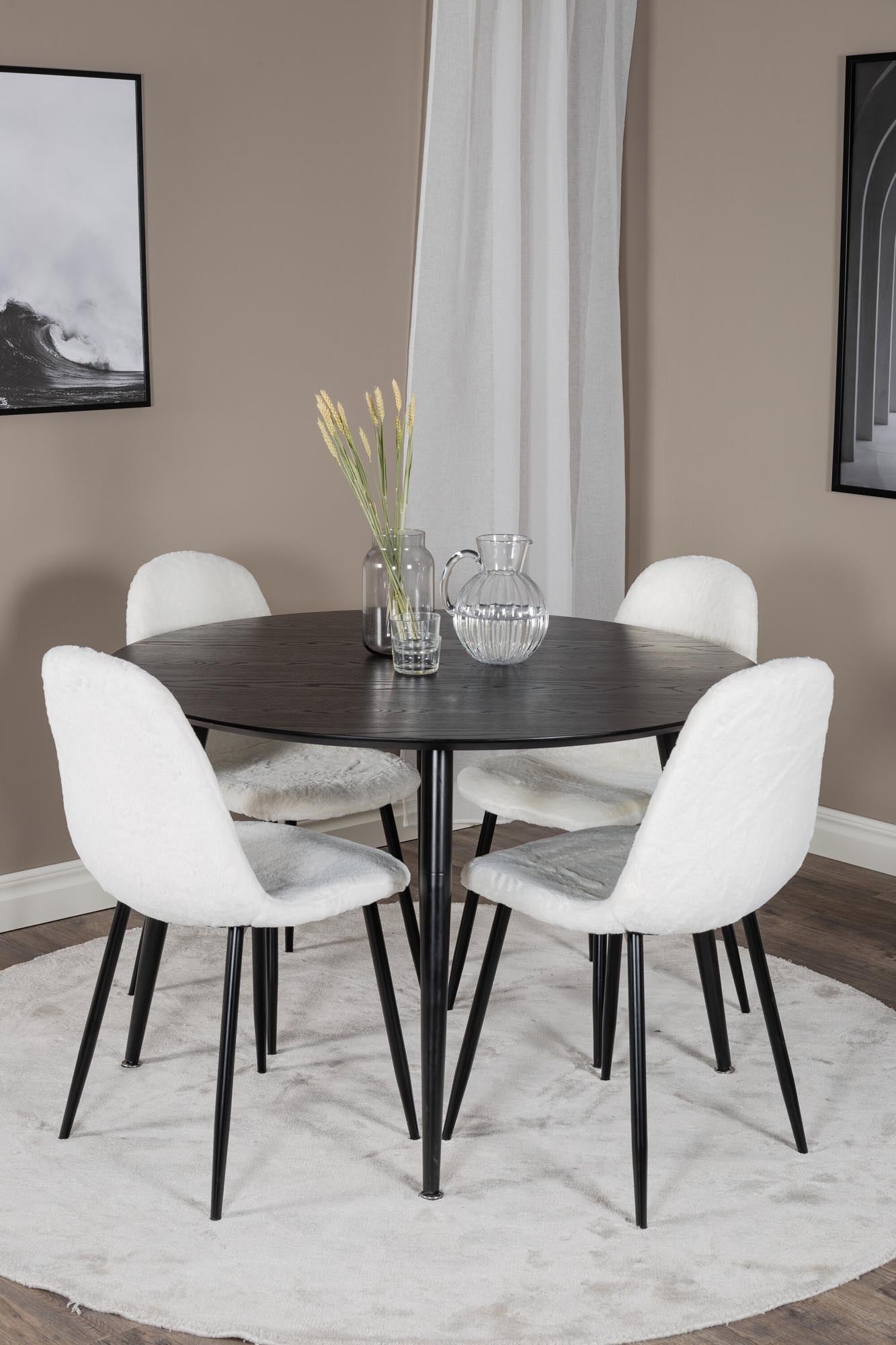 Dipp Esszimmerset + Polar Fluff ⌀115cm/4St. in Schwarz-Weiss präsentiert im Onlineshop von KAQTU Design AG. Esszimmerset ist von Venture Home