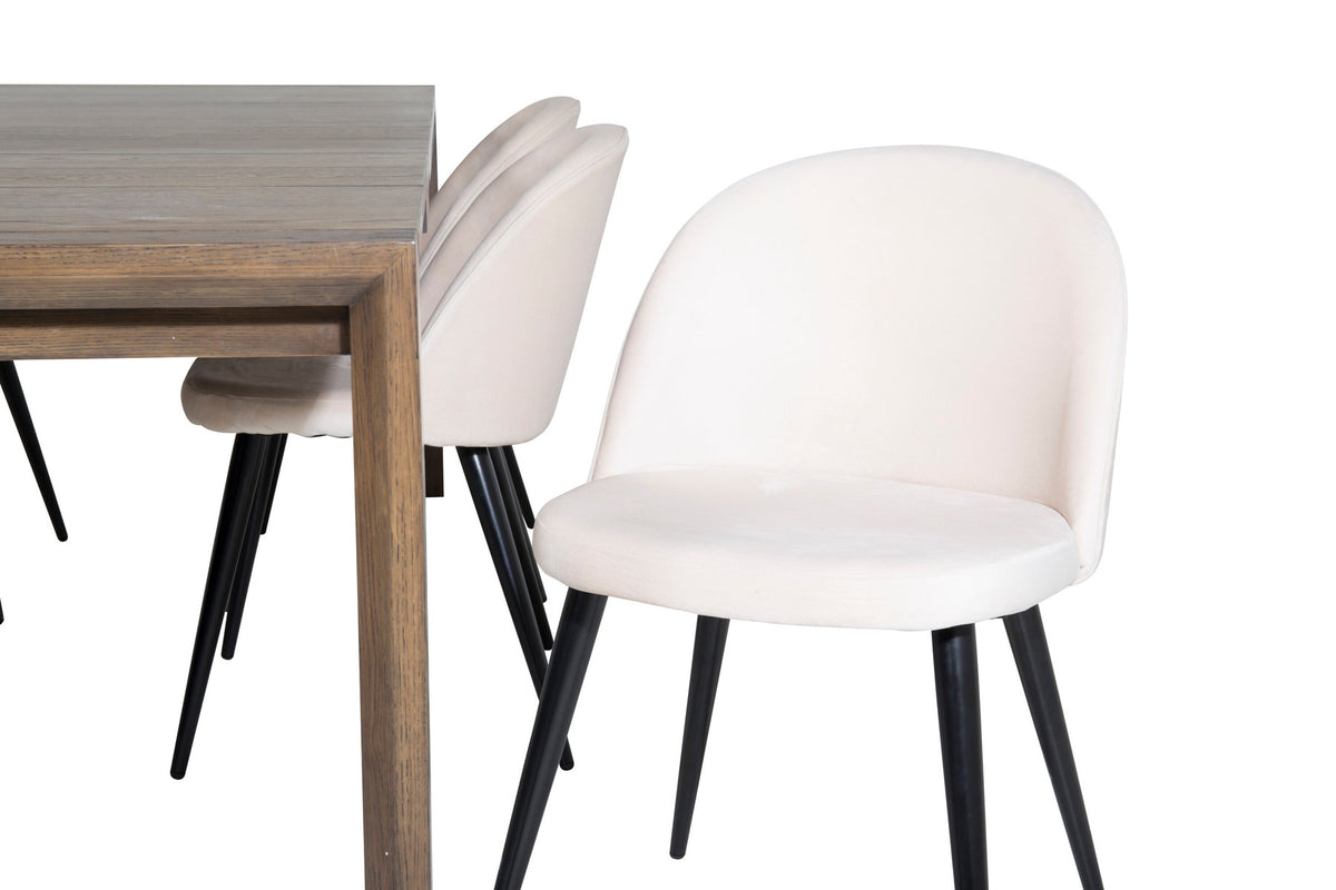 Esszimmerset Slider & Velvet mit rechteckigem Eichentisch und zwei Polsterstühlen