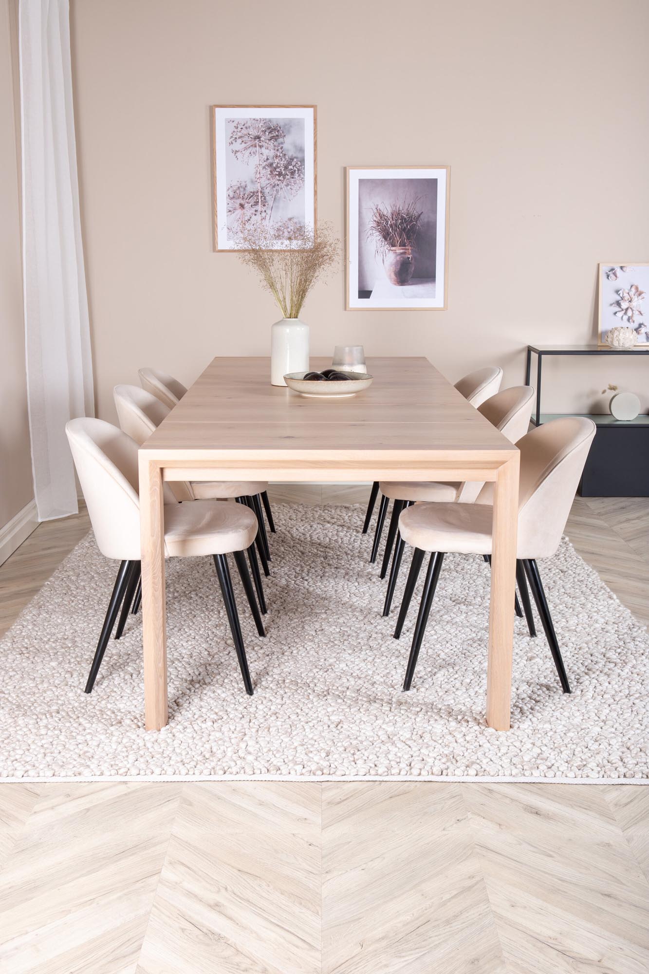 Slider Esszimmerset ausziehbar + Velvet 170cm/6St. in Beige, Schwarz präsentiert im Onlineshop von KAQTU Design AG. Esszimmerset ist von Venture Home