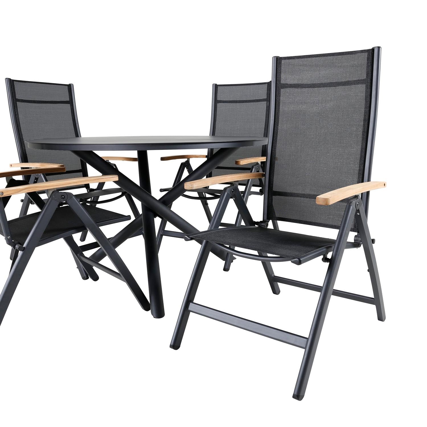 Alma Outdoor-Tischset + Panama ⌀120cm/4St. in Schwarz präsentiert im Onlineshop von KAQTU Design AG. Gartentischset ist von Venture Home