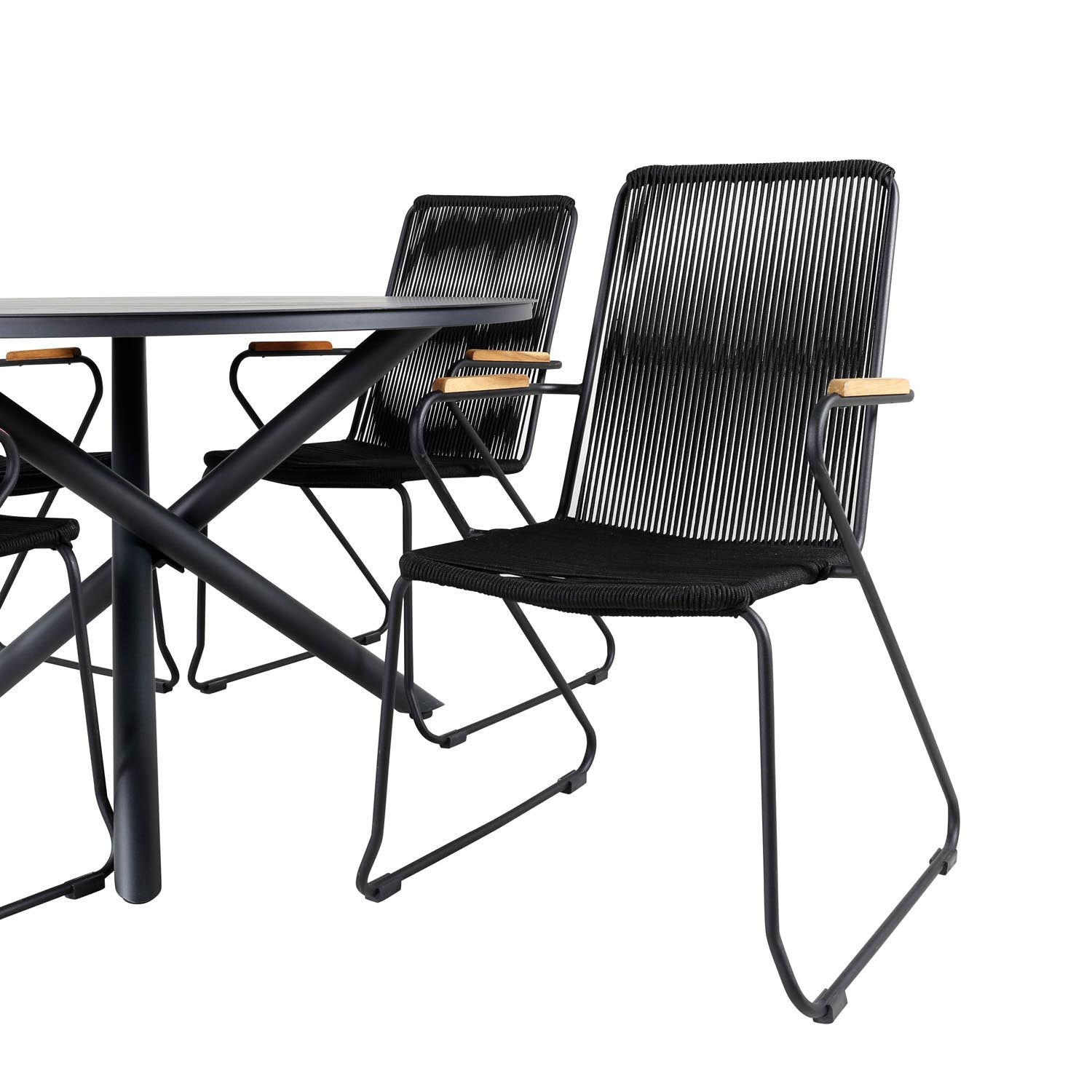 Alma Outdoor-Tischset + Bois ⌀120cm/4St. in Schwarz präsentiert im Onlineshop von KAQTU Design AG. Gartentischset ist von Venture Home