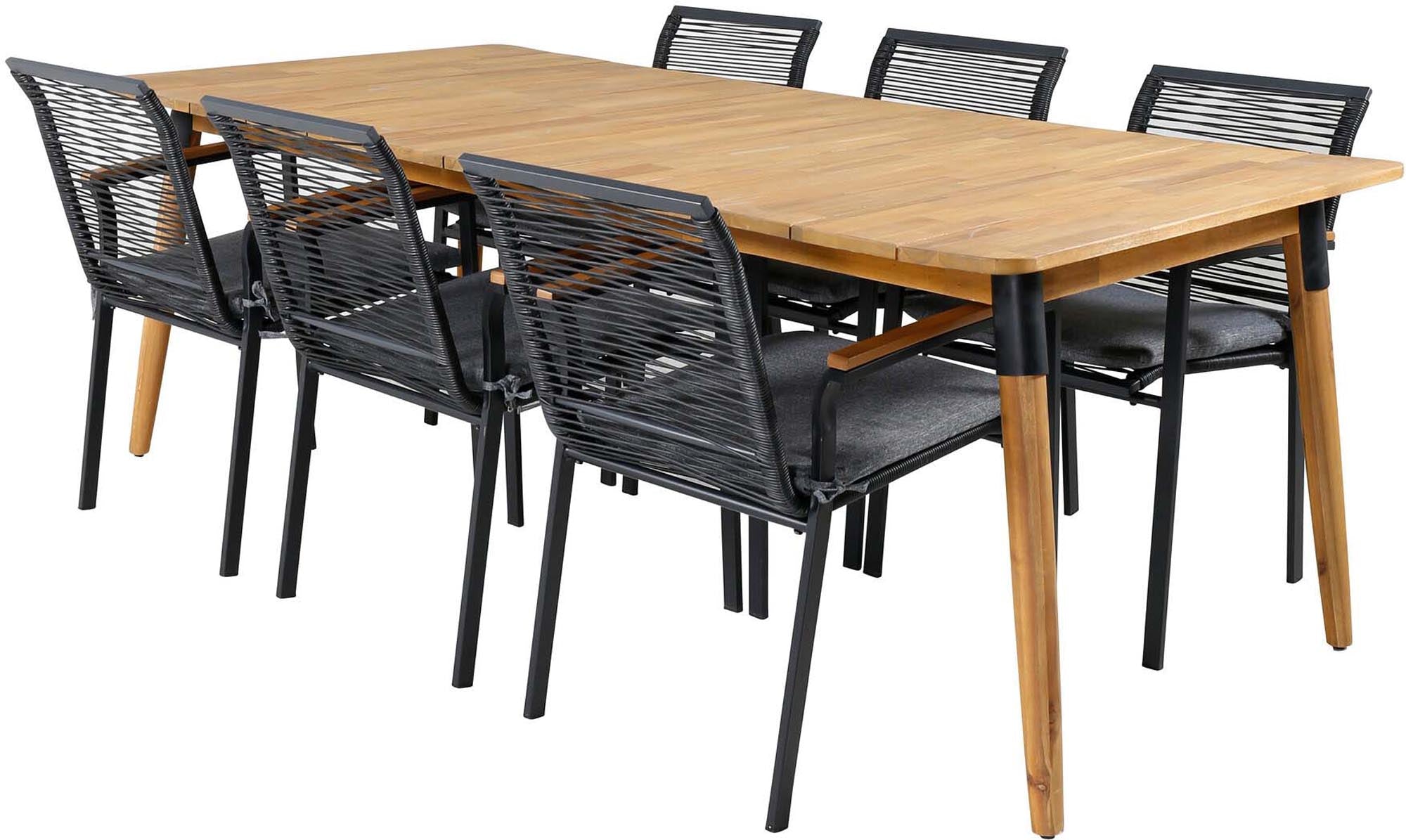 Julian Outdoor-Tischset + Dallas 210cm/6St. in Schwarz, Natur präsentiert im Onlineshop von KAQTU Design AG. Gartentischset ist von Venture Home