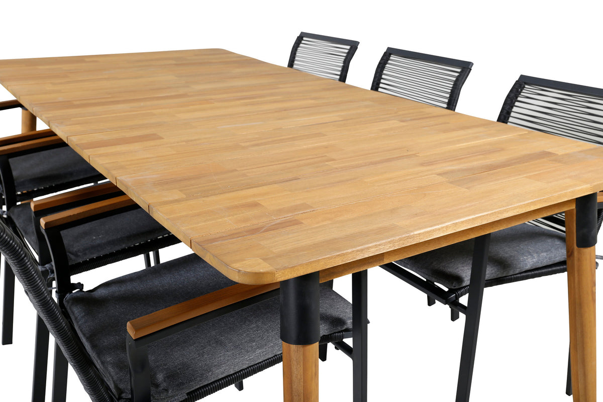 Julian Outdoor-Tischset + Dallas 210cm/6St. in Schwarz, Natur präsentiert im Onlineshop von KAQTU Design AG. Gartentischset ist von Venture Home