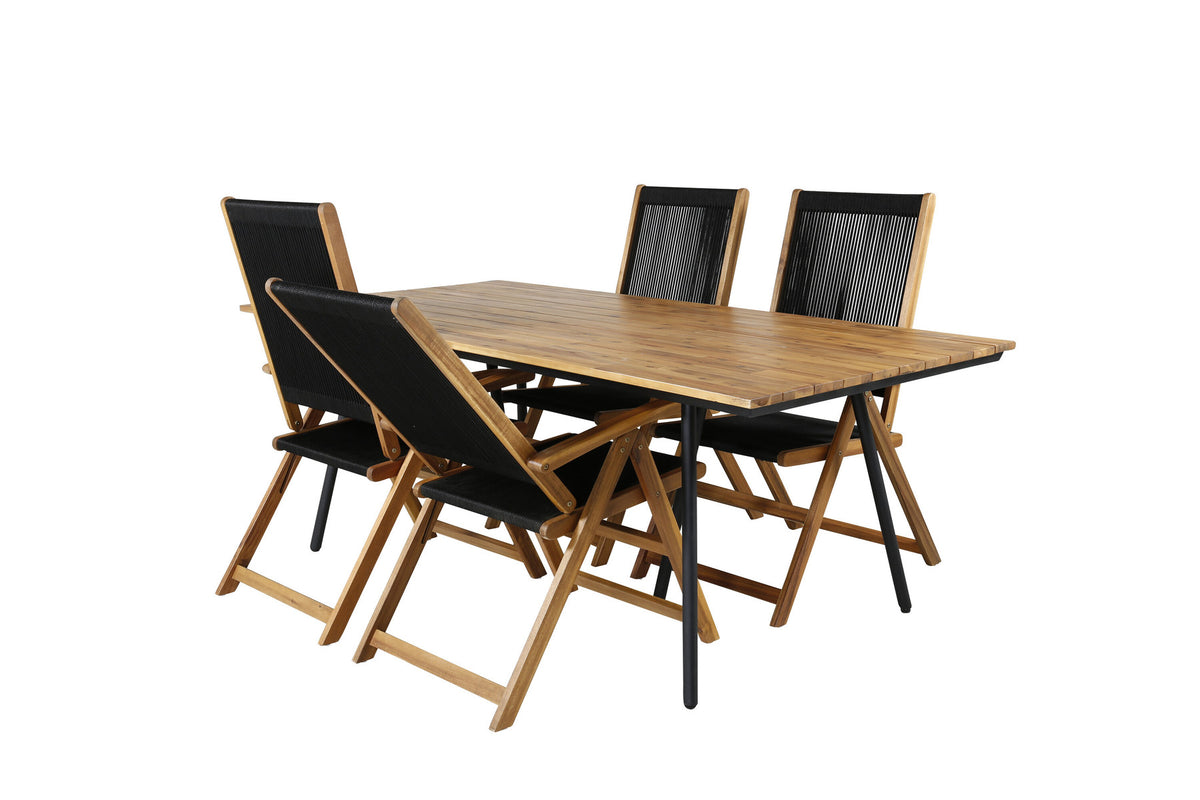 Chan Outdoor-Tischset + Little John 200cm/4St. in Schwarz, Natur präsentiert im Onlineshop von KAQTU Design AG. Gartentischset ist von Venture Home