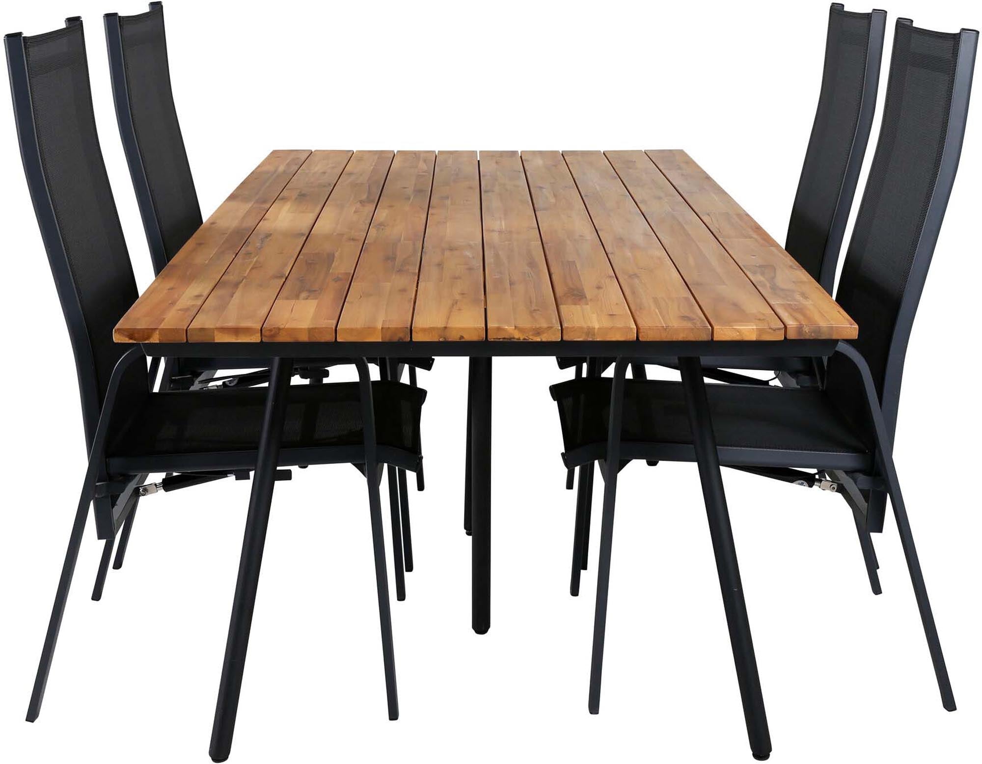 Chan Outdoor-Tischset + Copacabana 200cm/4St. in Schwarz präsentiert im Onlineshop von KAQTU Design AG. Gartentischset ist von Venture Home