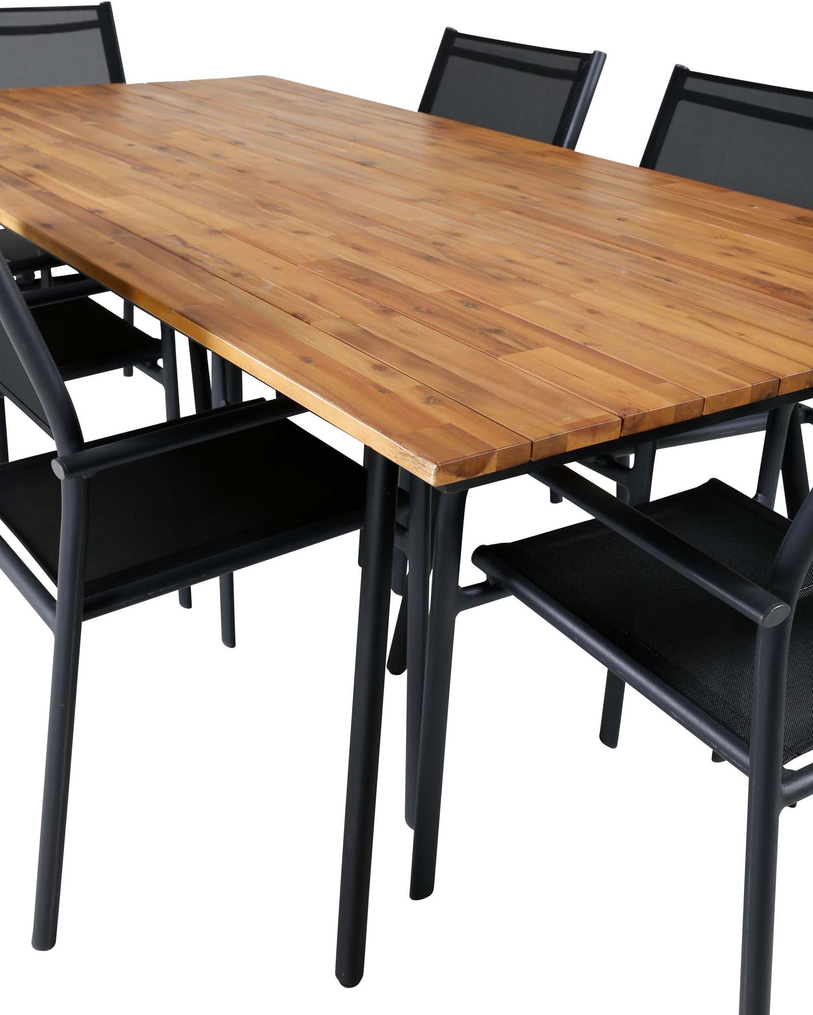 Chan Outdoor-Tischset + Santorini 200cm/6St. in Schwarz präsentiert im Onlineshop von KAQTU Design AG. Gartentischset ist von Venture Home