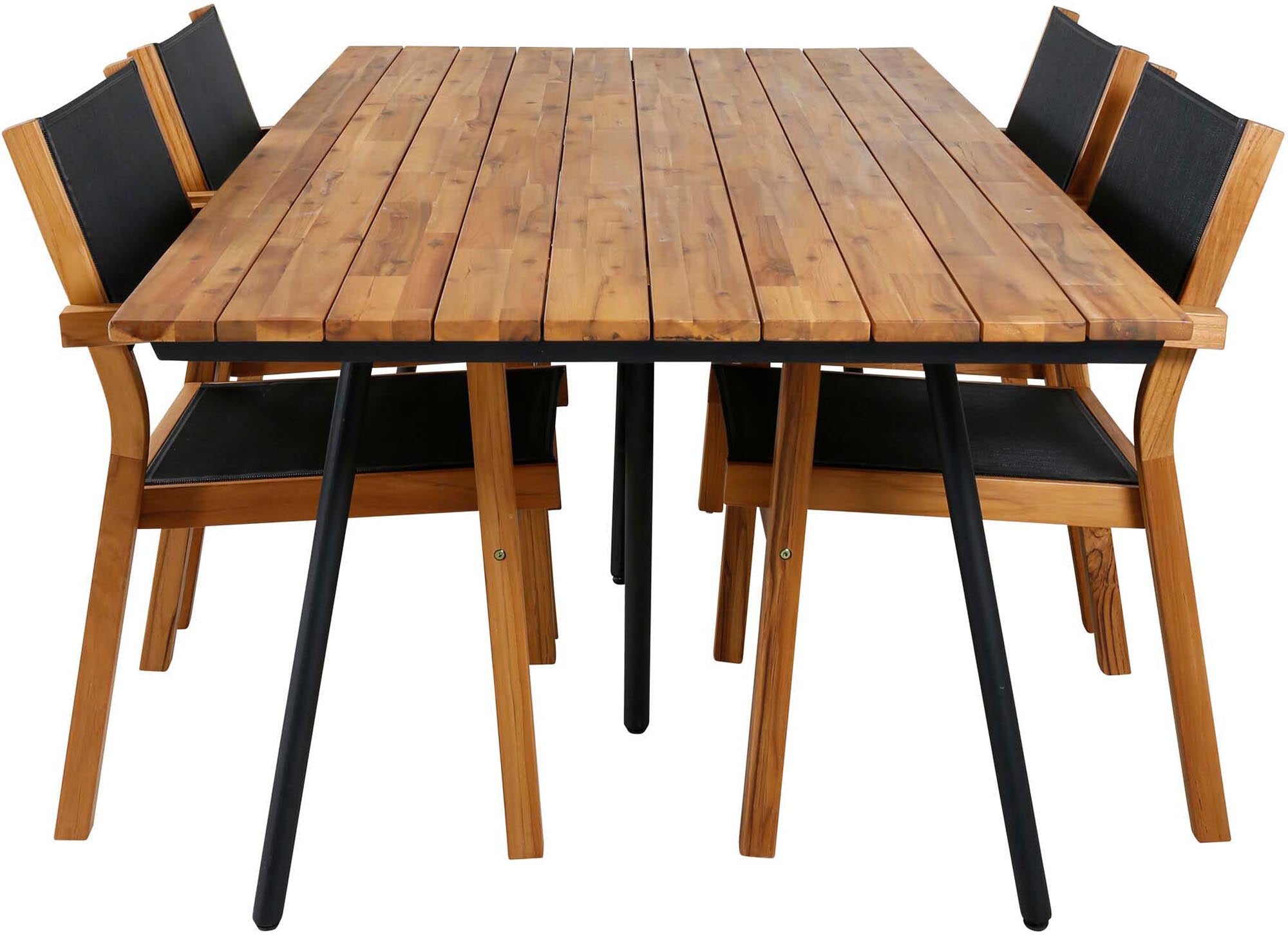Chan Outdoor-Tischset + Venice 200cm/4St. in Schwarz, Natur präsentiert im Onlineshop von KAQTU Design AG. Gartentischset ist von Venture Home